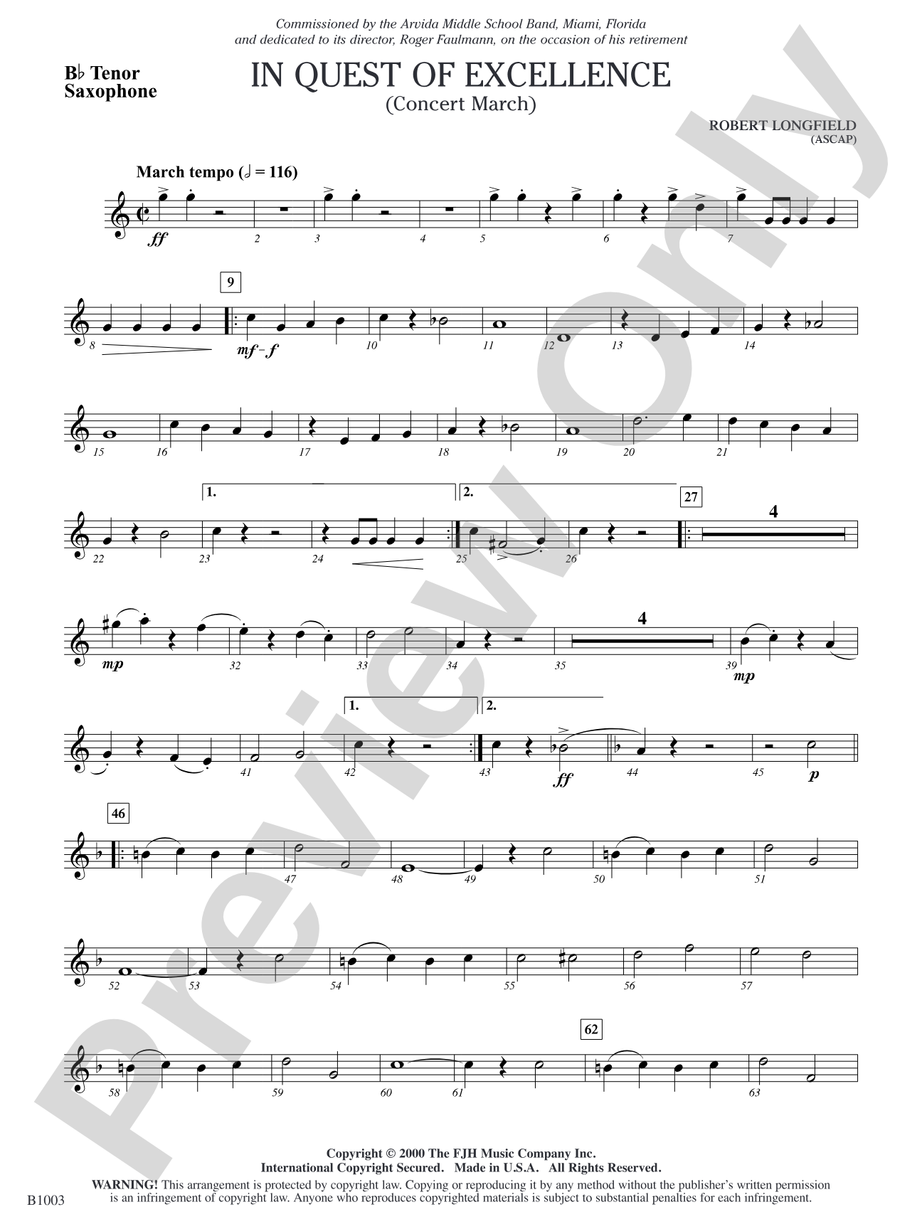 In Quest of Excellence: B-flat Tenor Saxophone