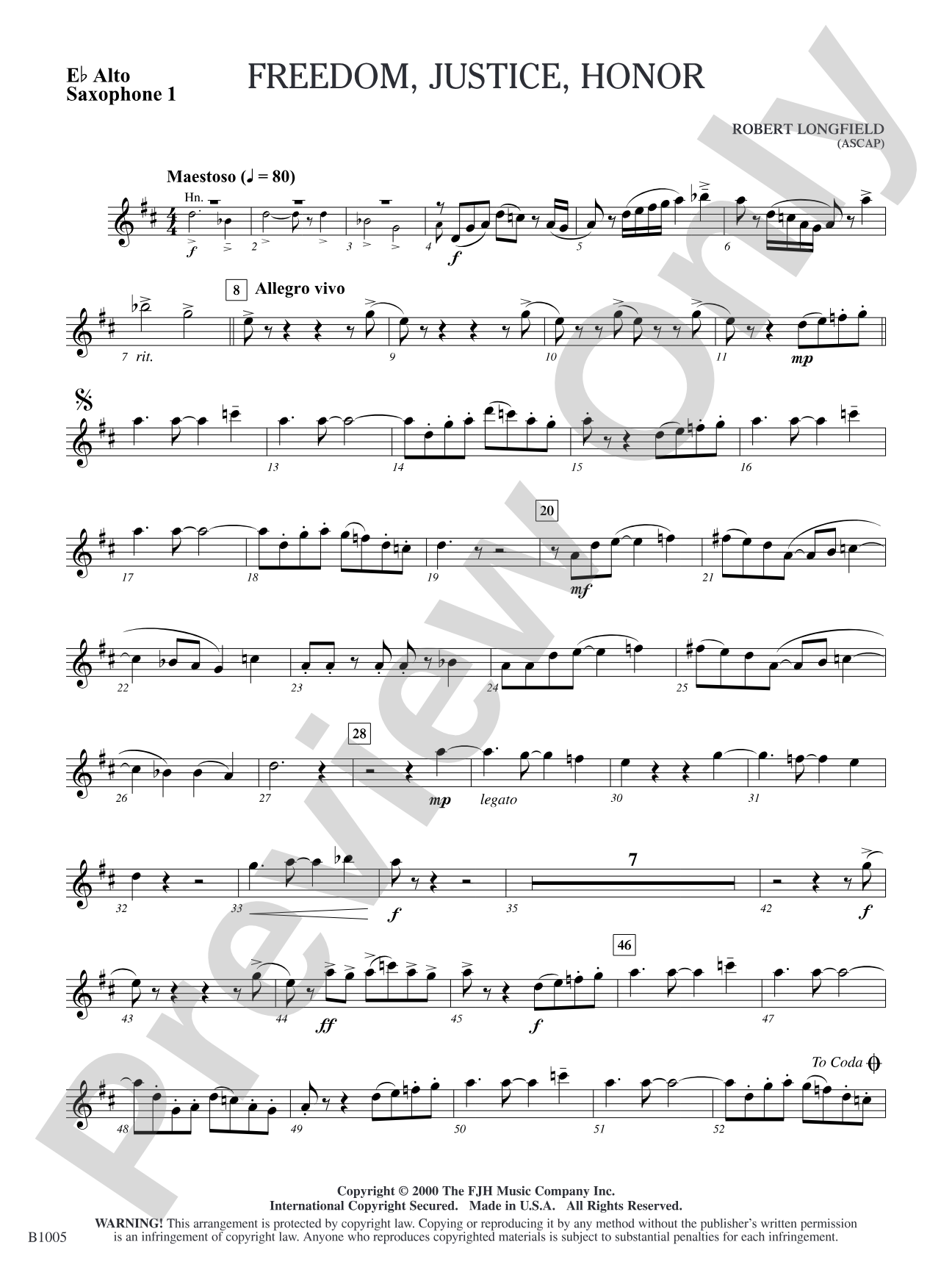 Freedom, Justice, Honor: E-flat Alto Saxophone 1