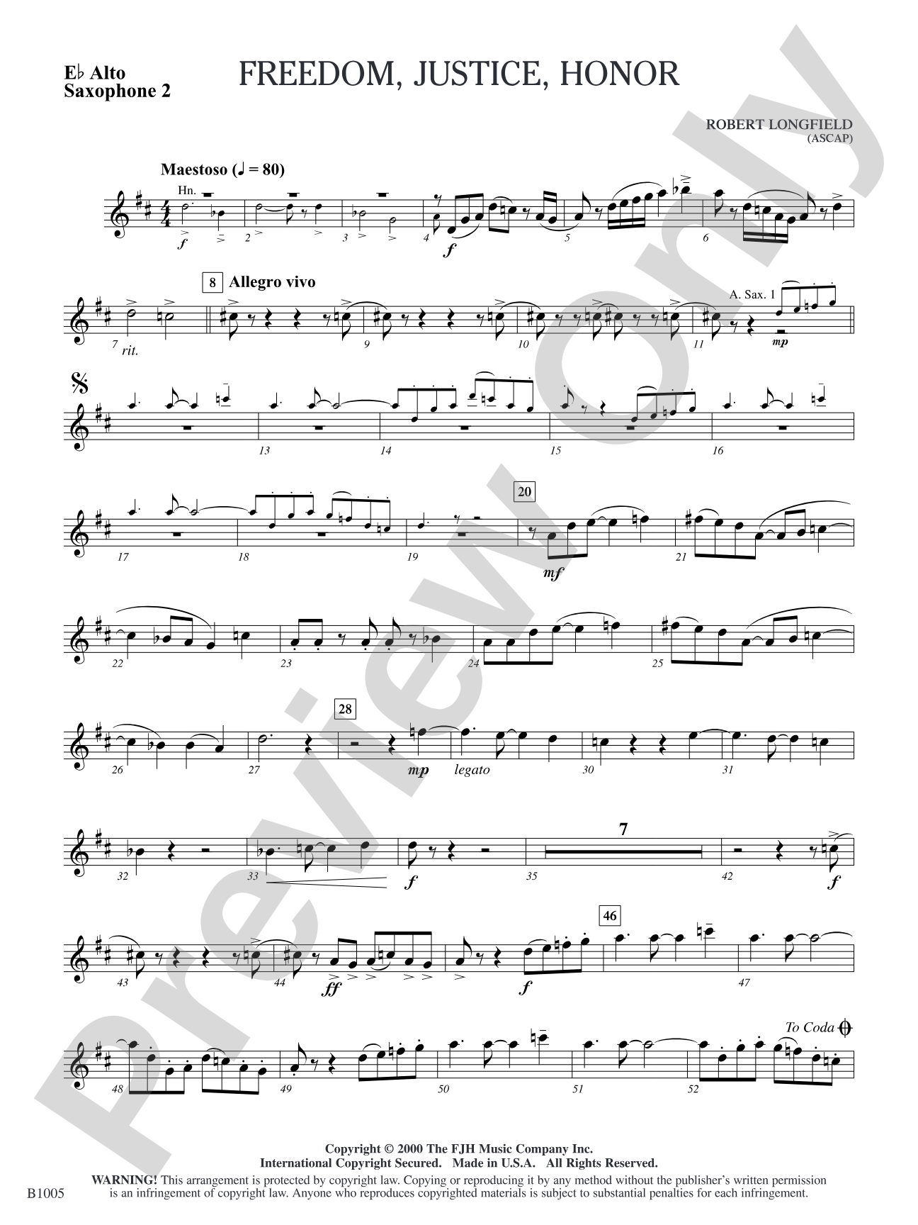 Freedom, Justice, Honor: E-flat Alto Saxophone 2