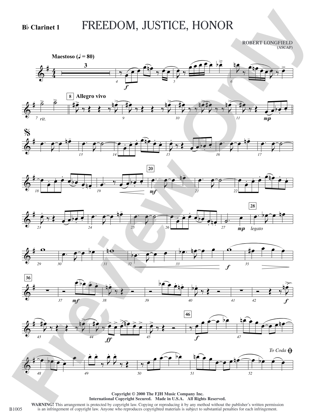 Freedom, Justice, Honor: B-flat Clarinet 1
