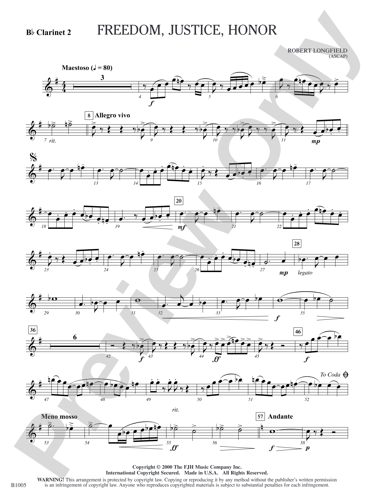 Freedom, Justice, Honor: B-flat Clarinet 2