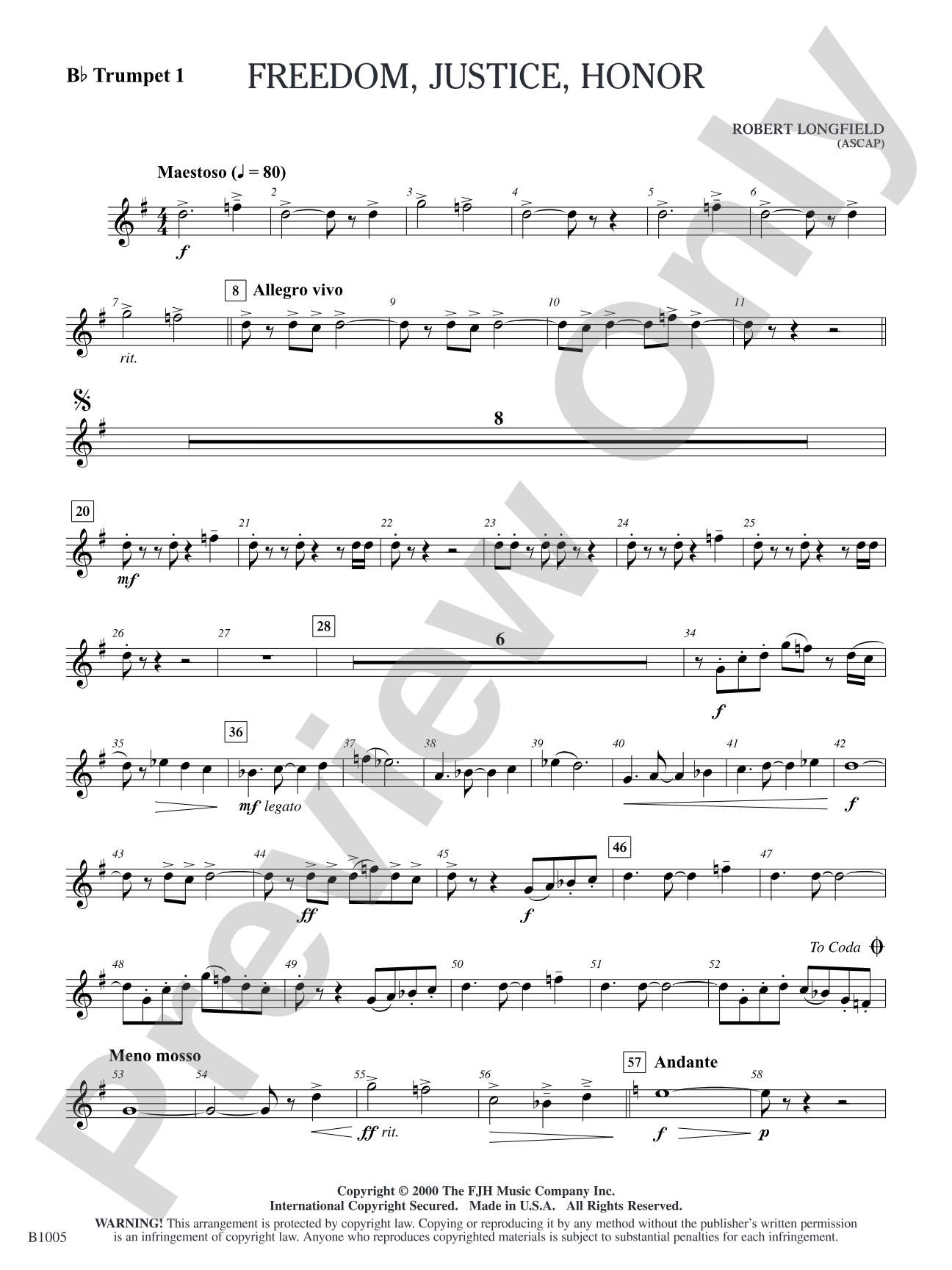 Freedom, Justice, Honor: B-flat Trumpet 1