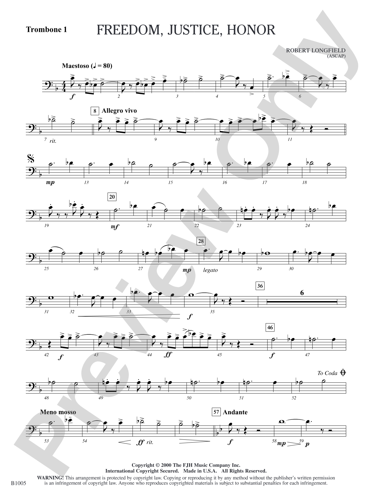 Freedom, Justice, Honor: Trombone 1