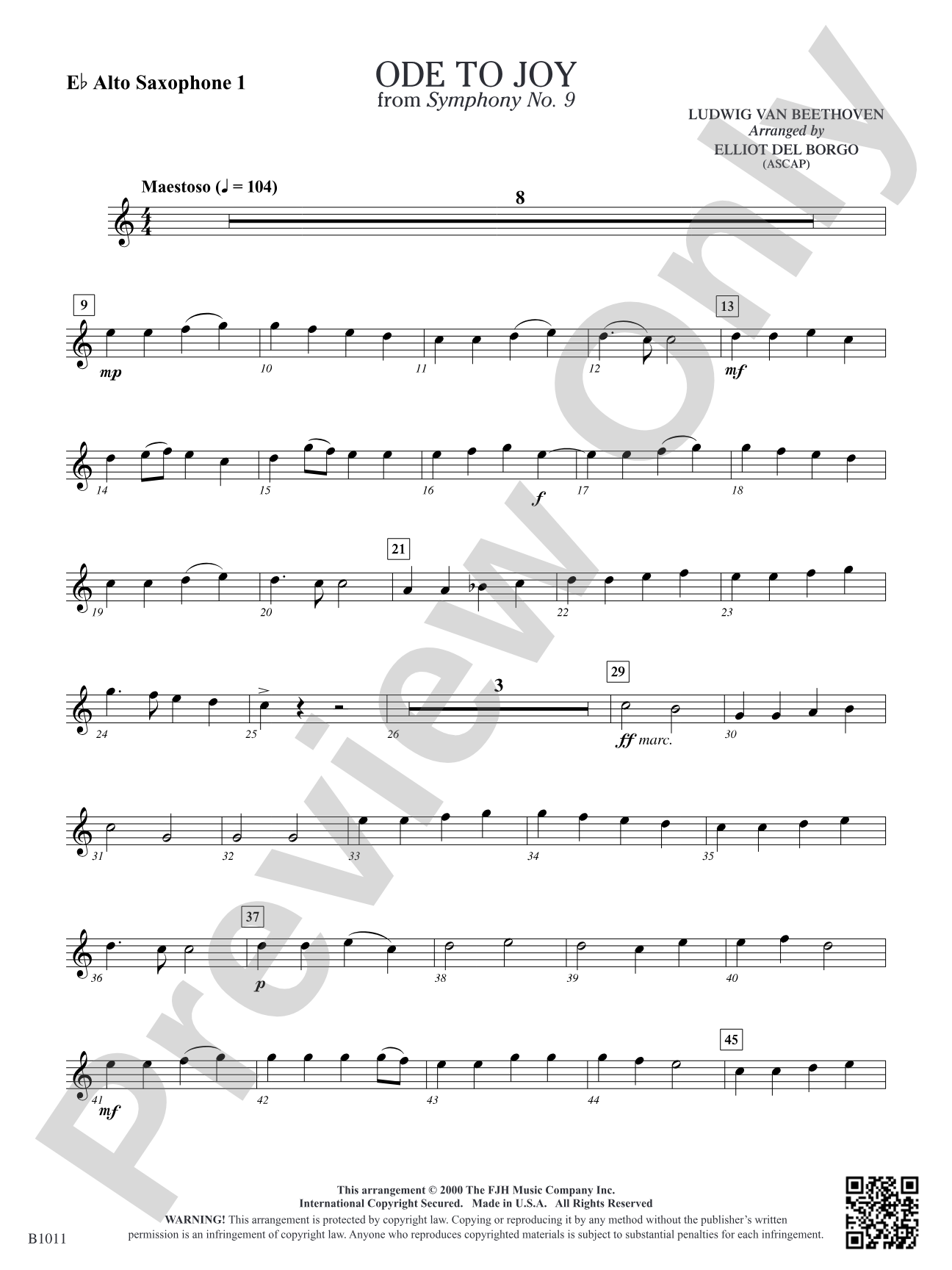 Ode to Joy: E-flat Alto Saxophone 1