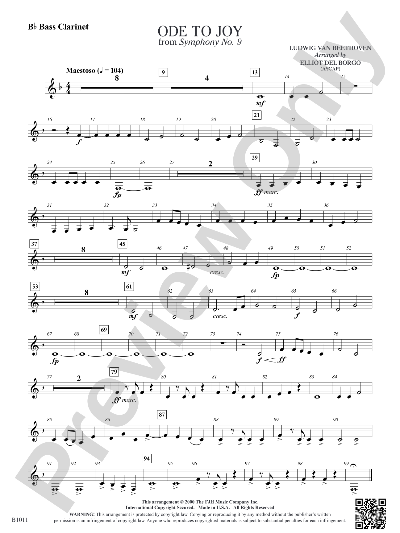 Ode to Joy: B-flat Bass Clarinet