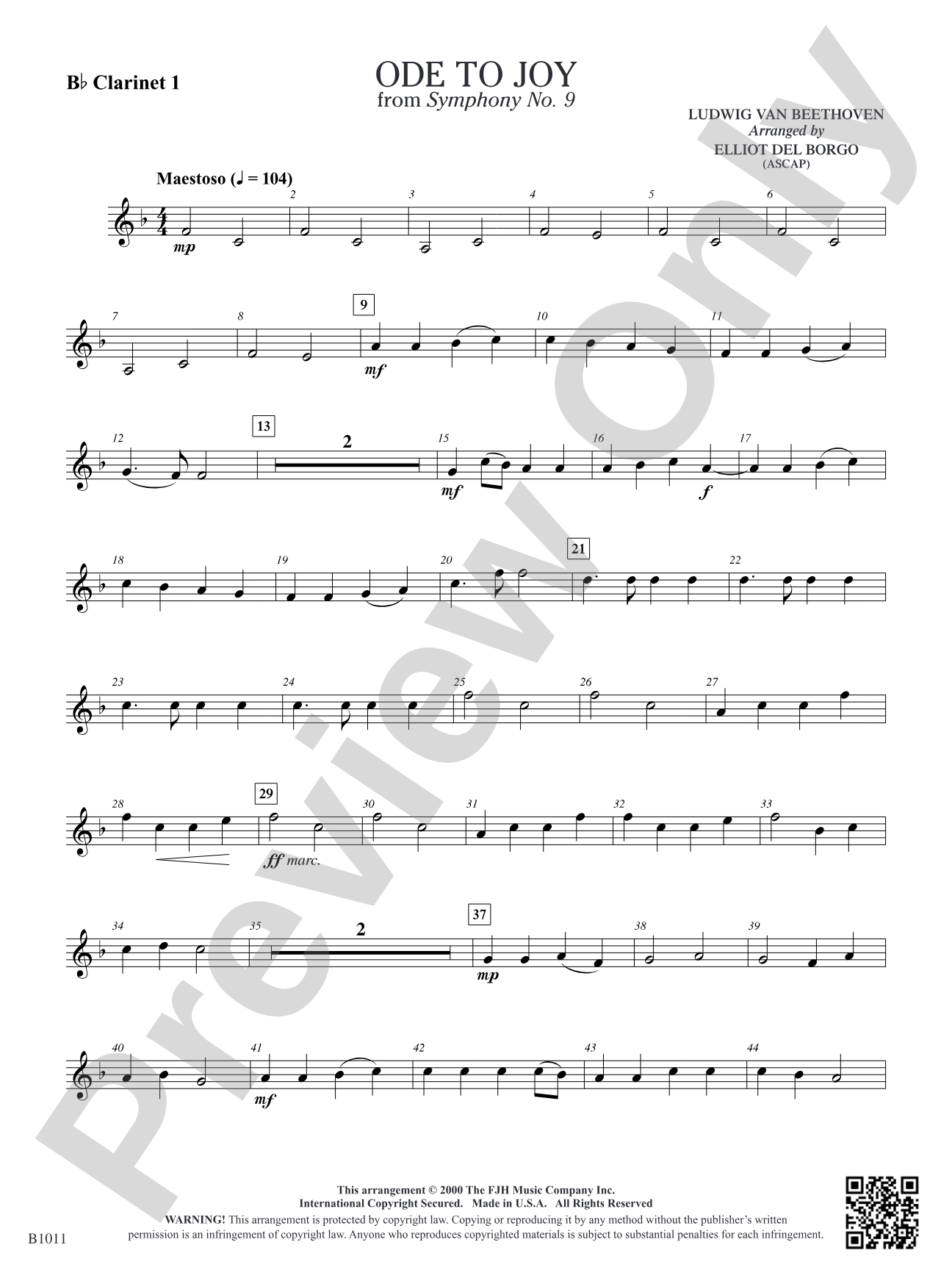 Ode to Joy: B-flat Clarinet 1