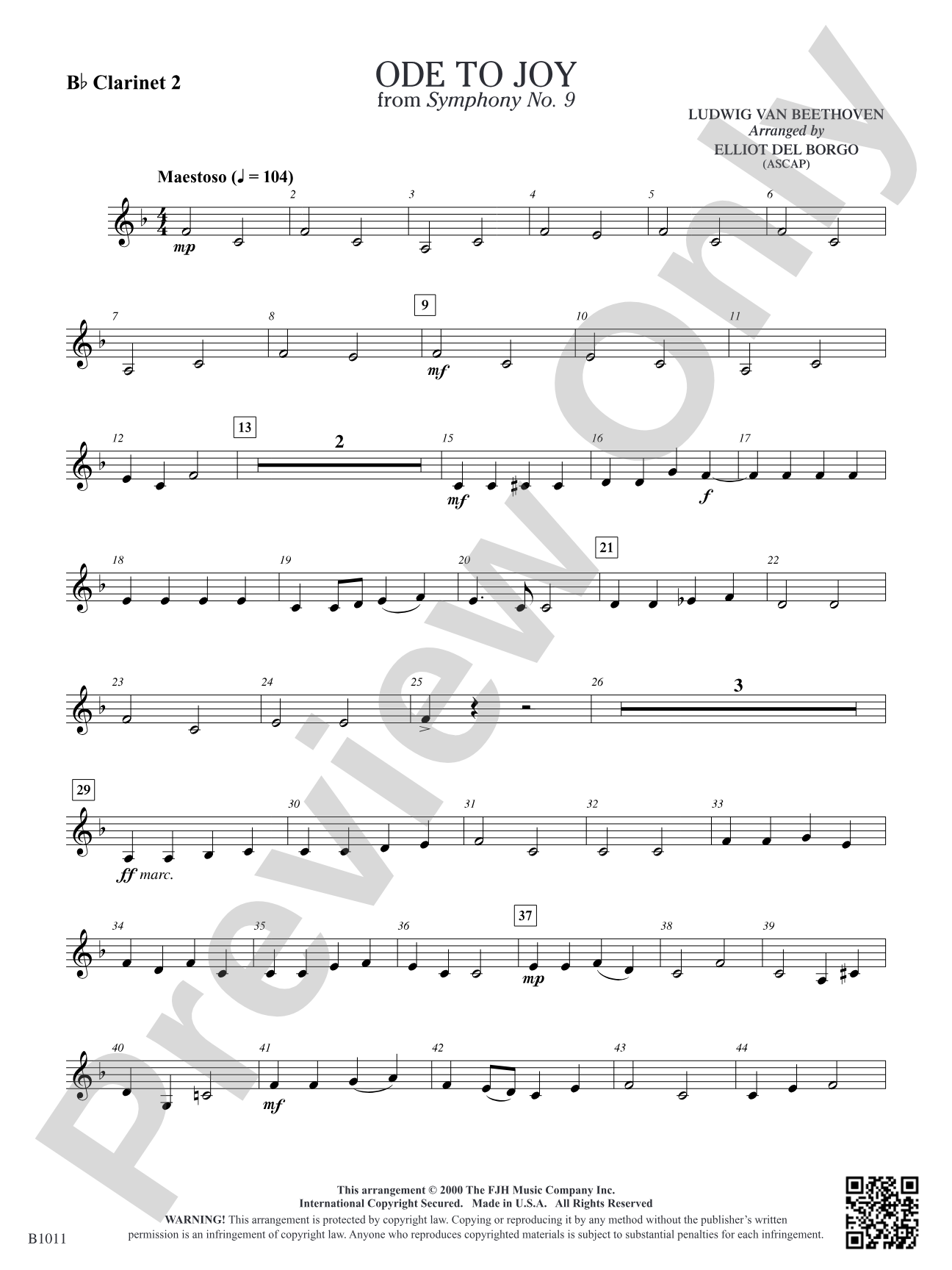 Ode to Joy: B-flat Clarinet 2