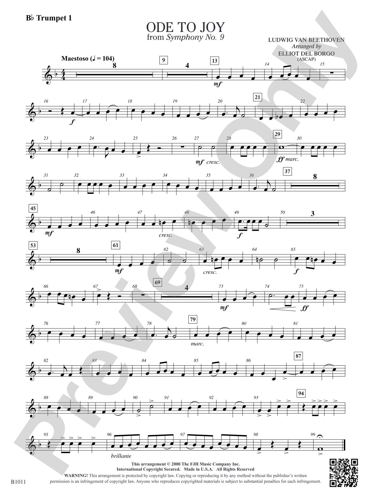 Ode to Joy: B-flat Trumpet 1