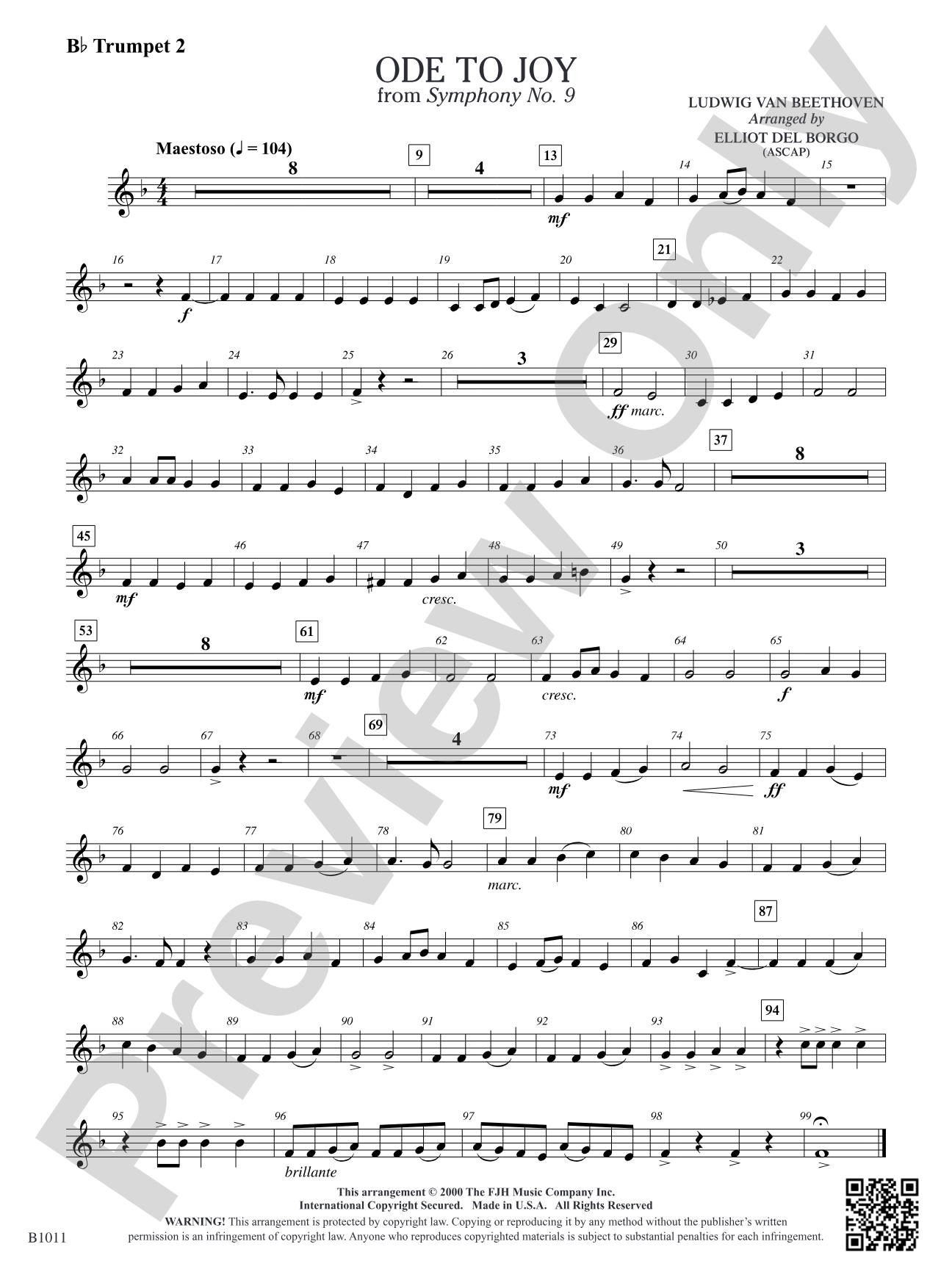 Ode to Joy: B-flat Trumpet 2