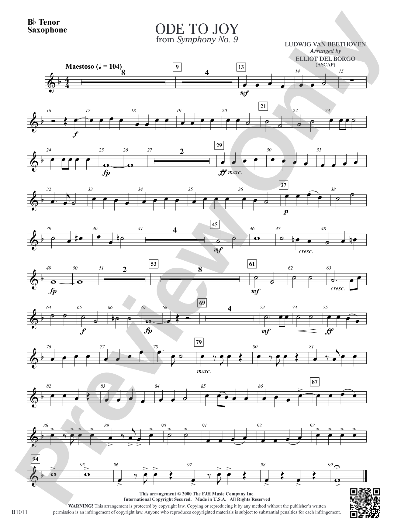 Ode to Joy: B-flat Tenor Saxophone