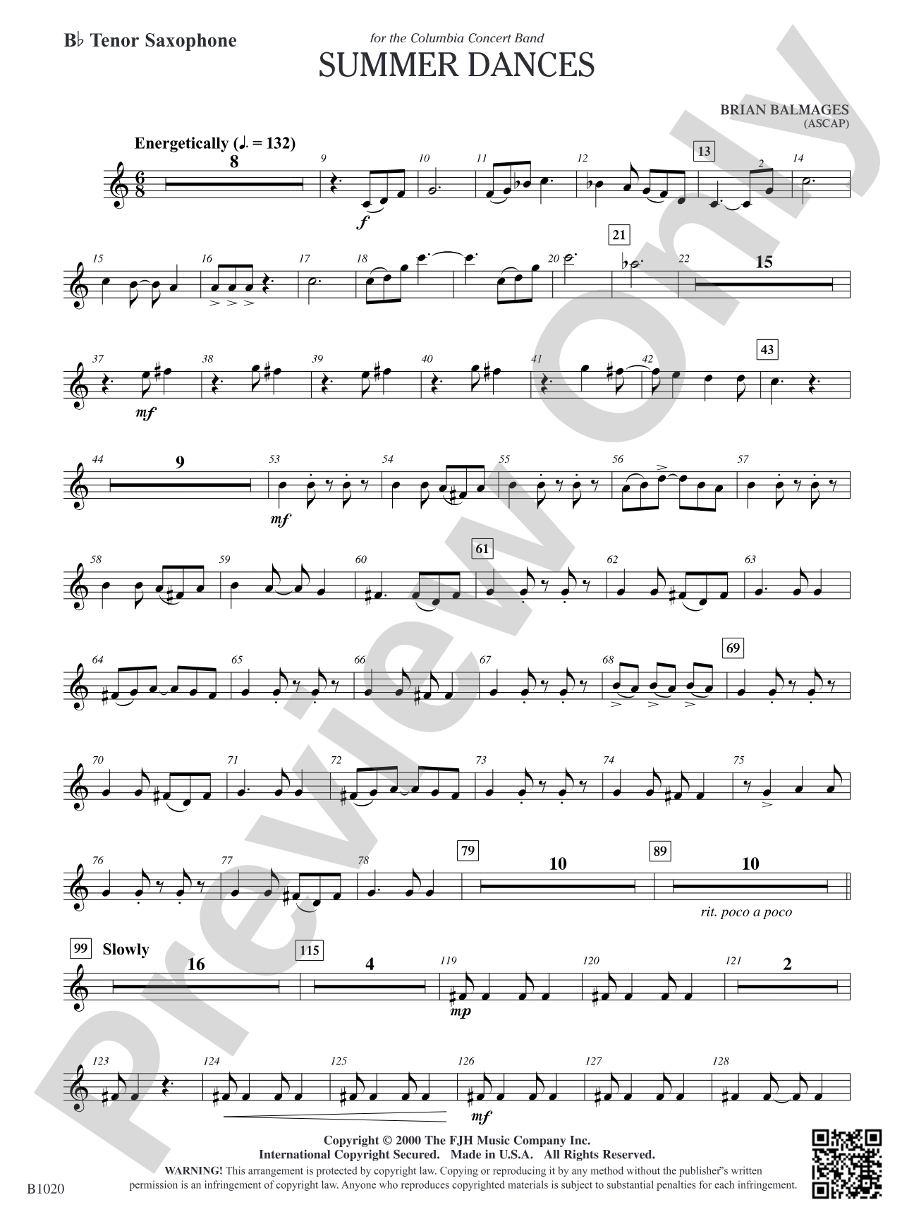 Summer Dances: B-flat Tenor Saxophone