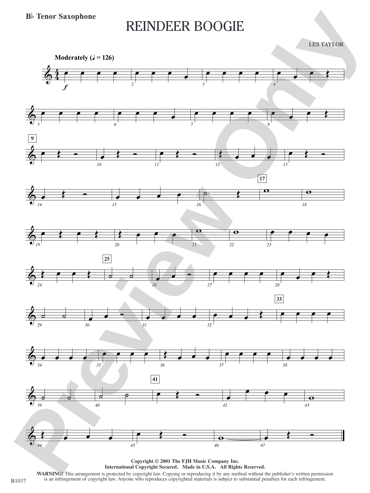 Reindeer Boogie: B-flat Tenor Saxophone
