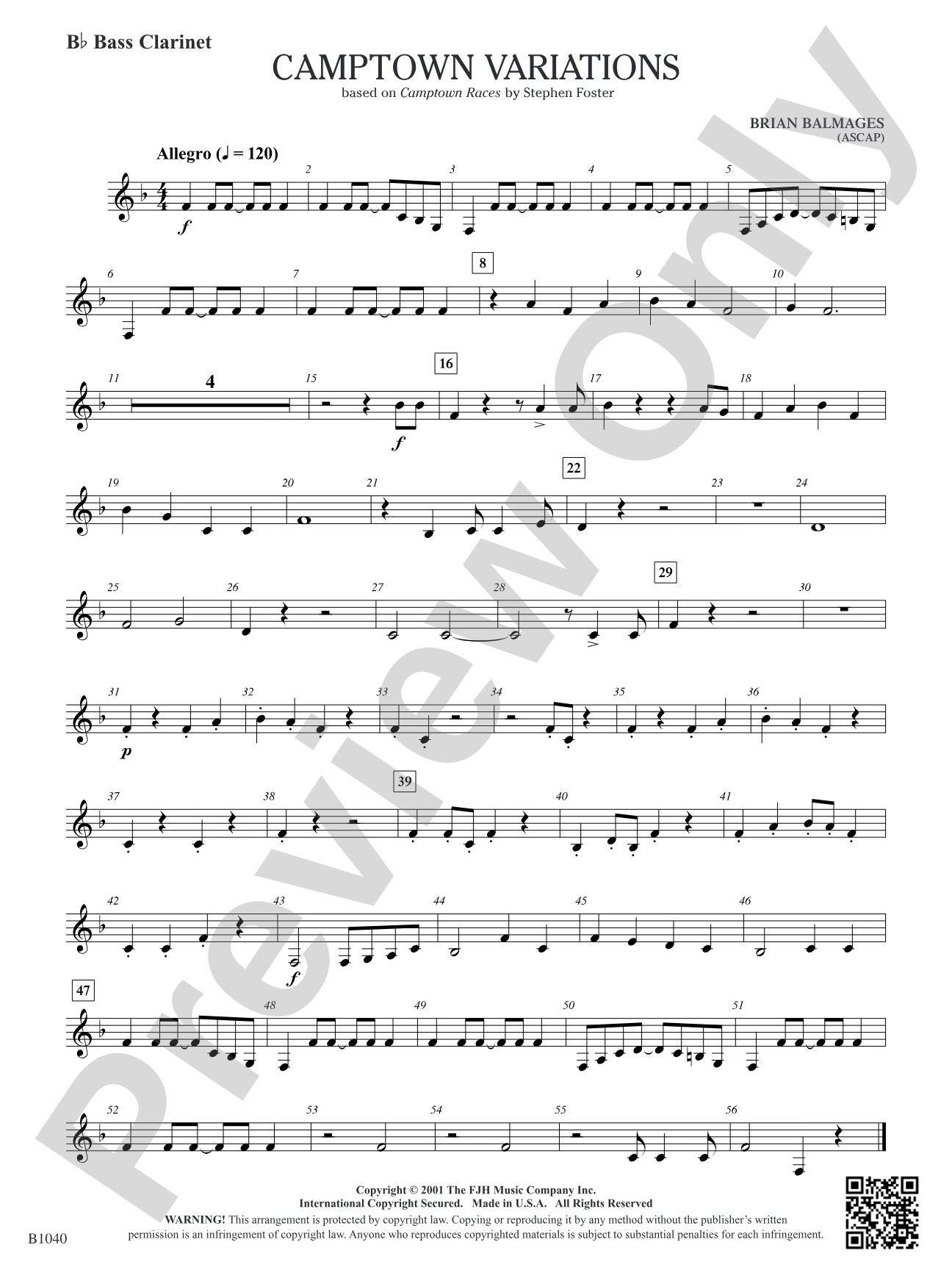 Camptown Variations: B-flat Bass Clarinet