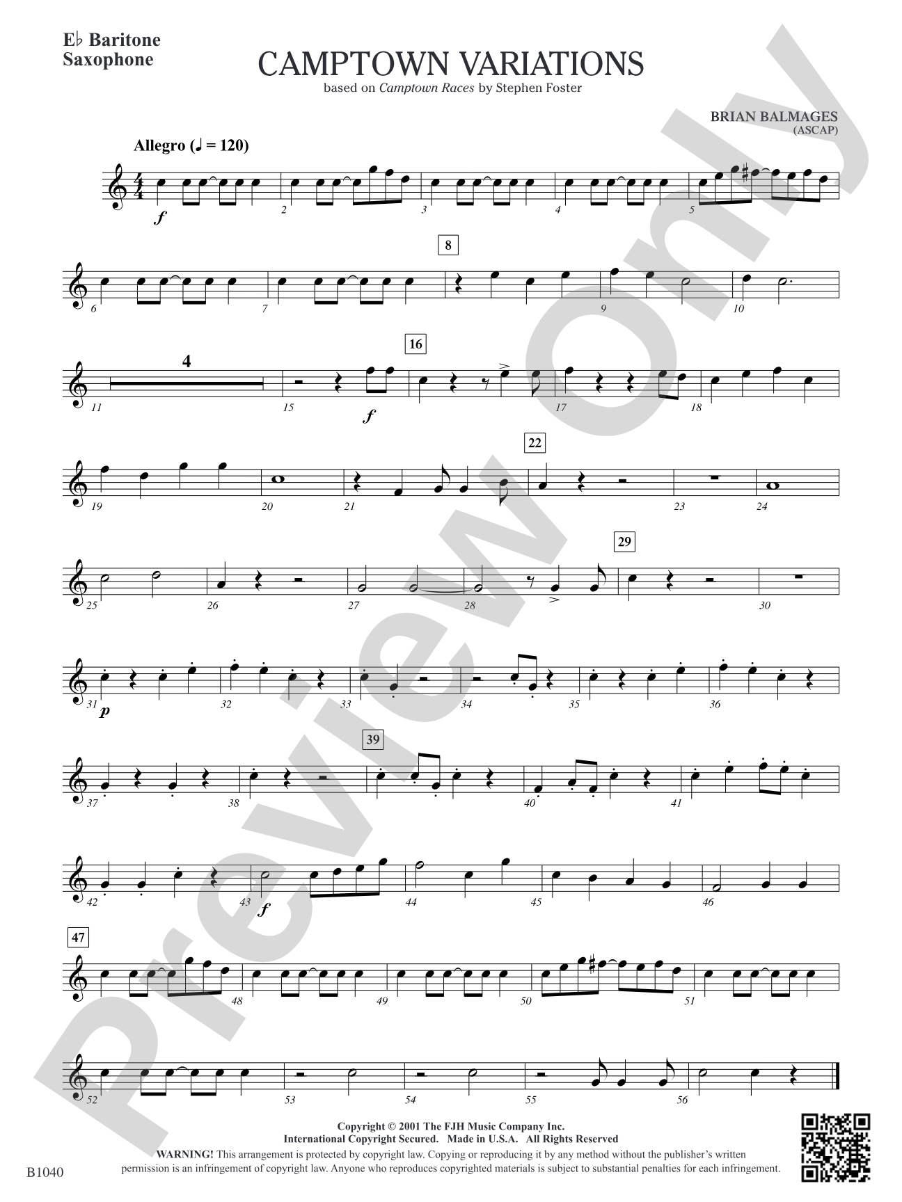Camptown Variations: E-flat Baritone Saxophone