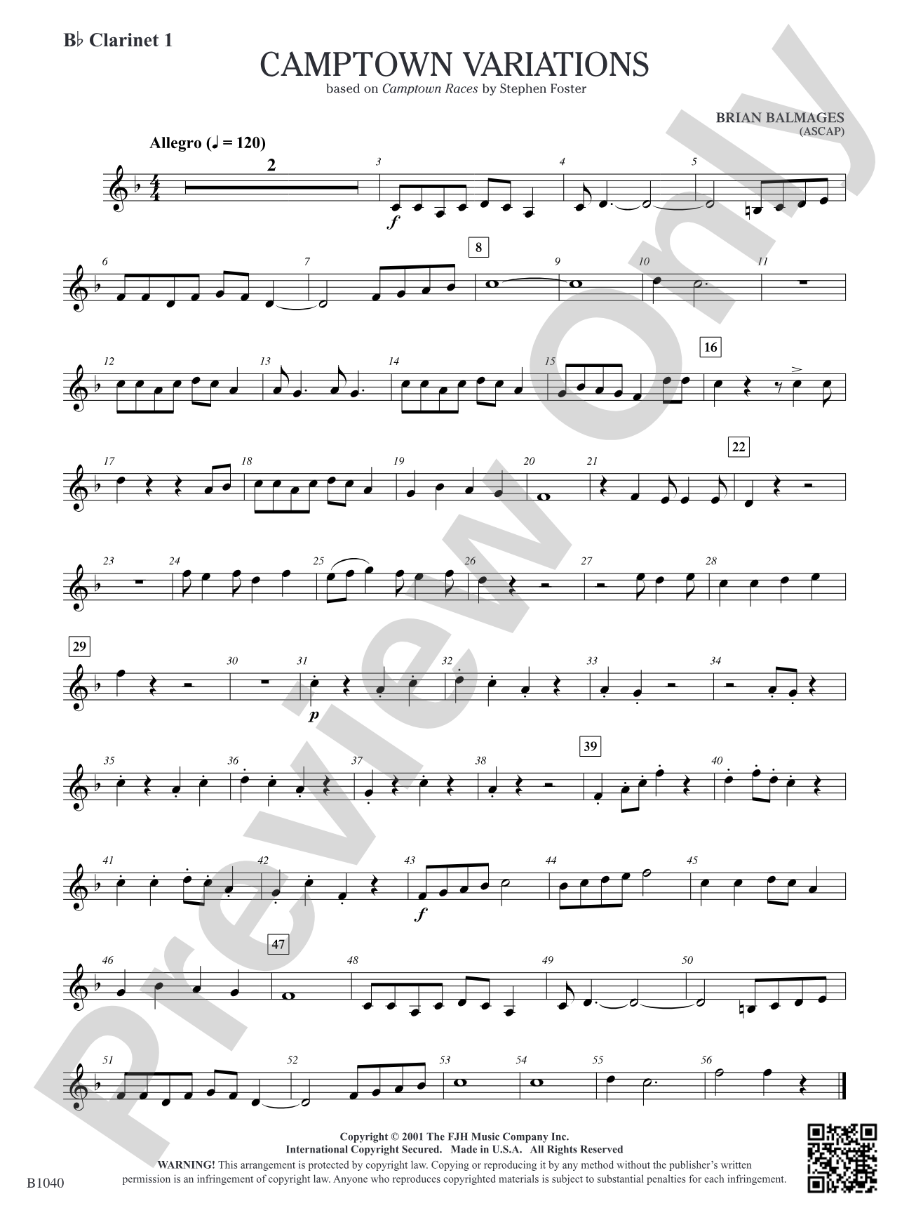 Camptown Variations: B-flat Clarinet 1