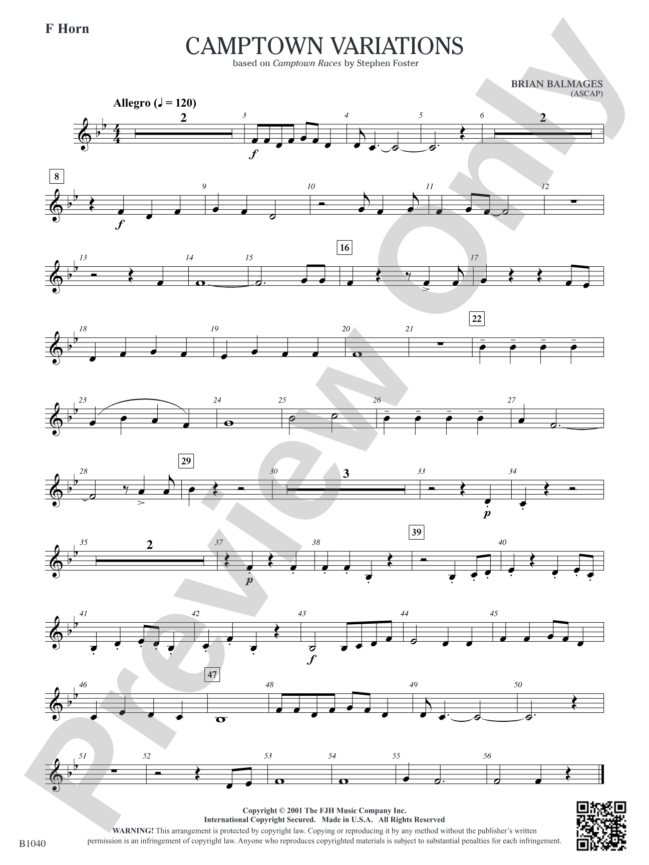 Camptown Variations: F Horn