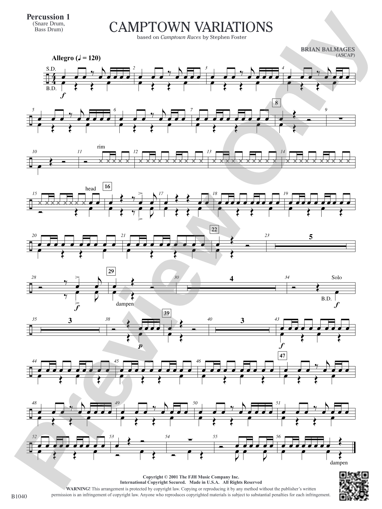 Camptown Variations: Percussion 1