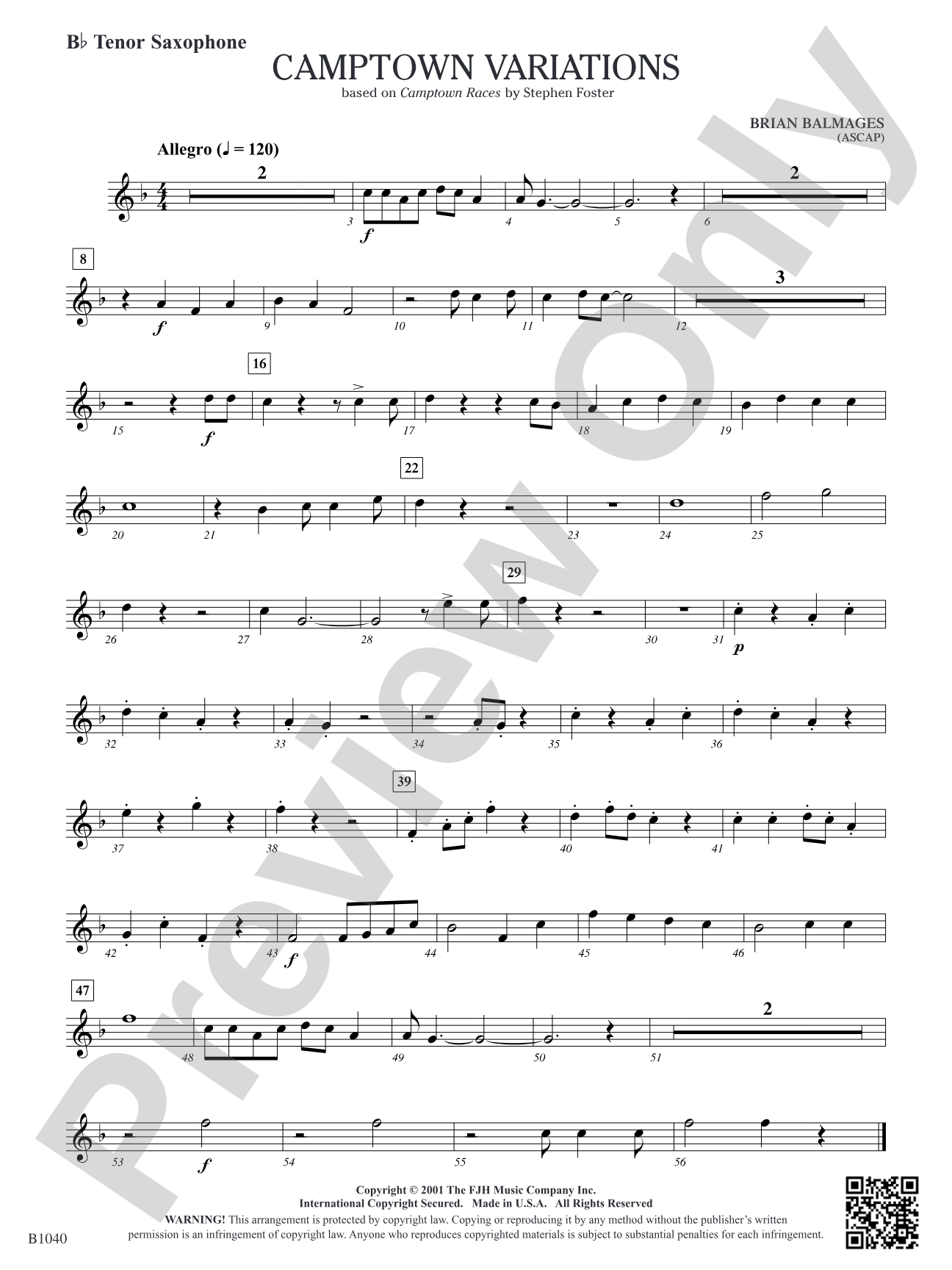 Camptown Variations: B-flat Tenor Saxophone