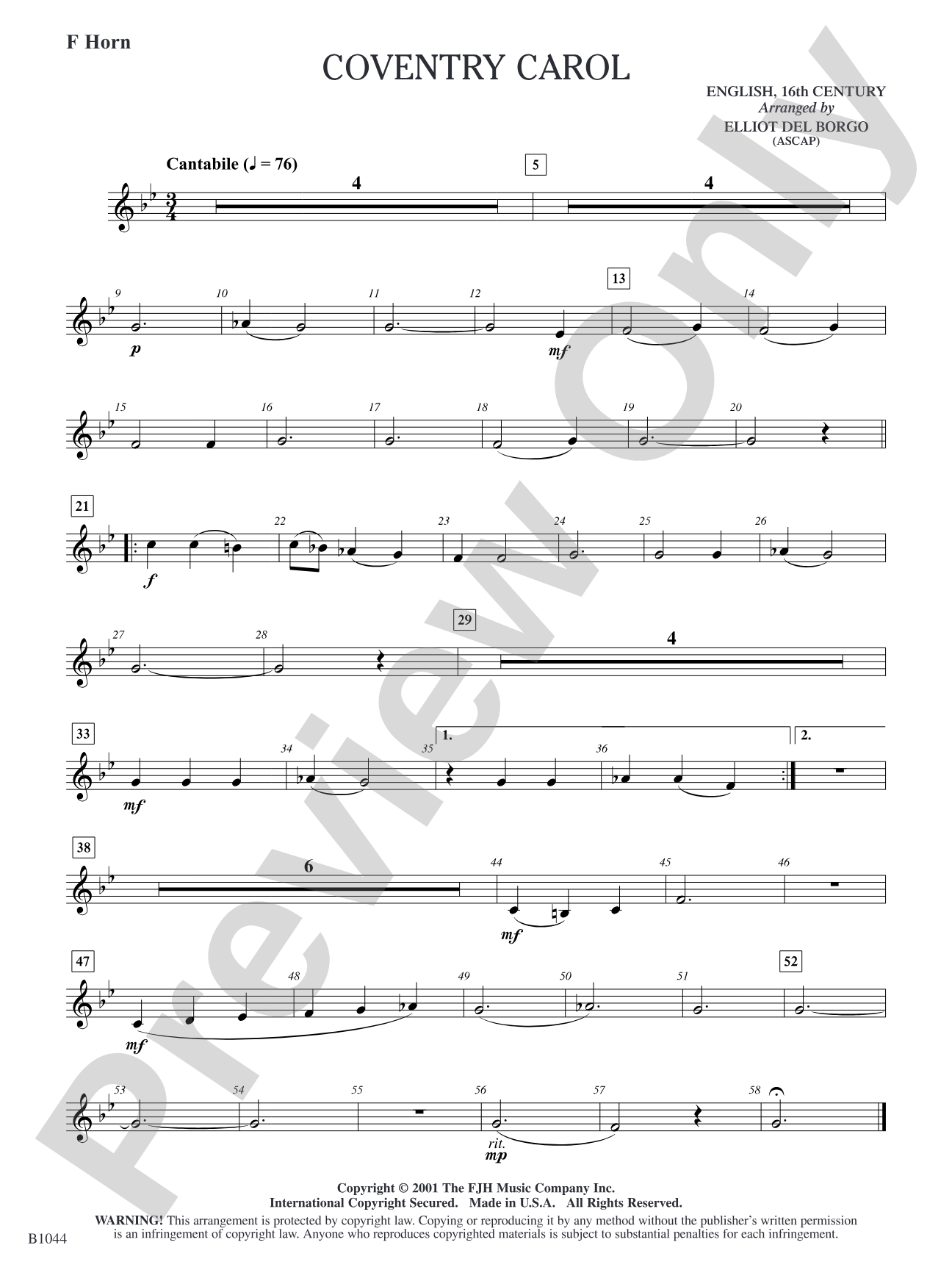 Coventry Carol: F Horn