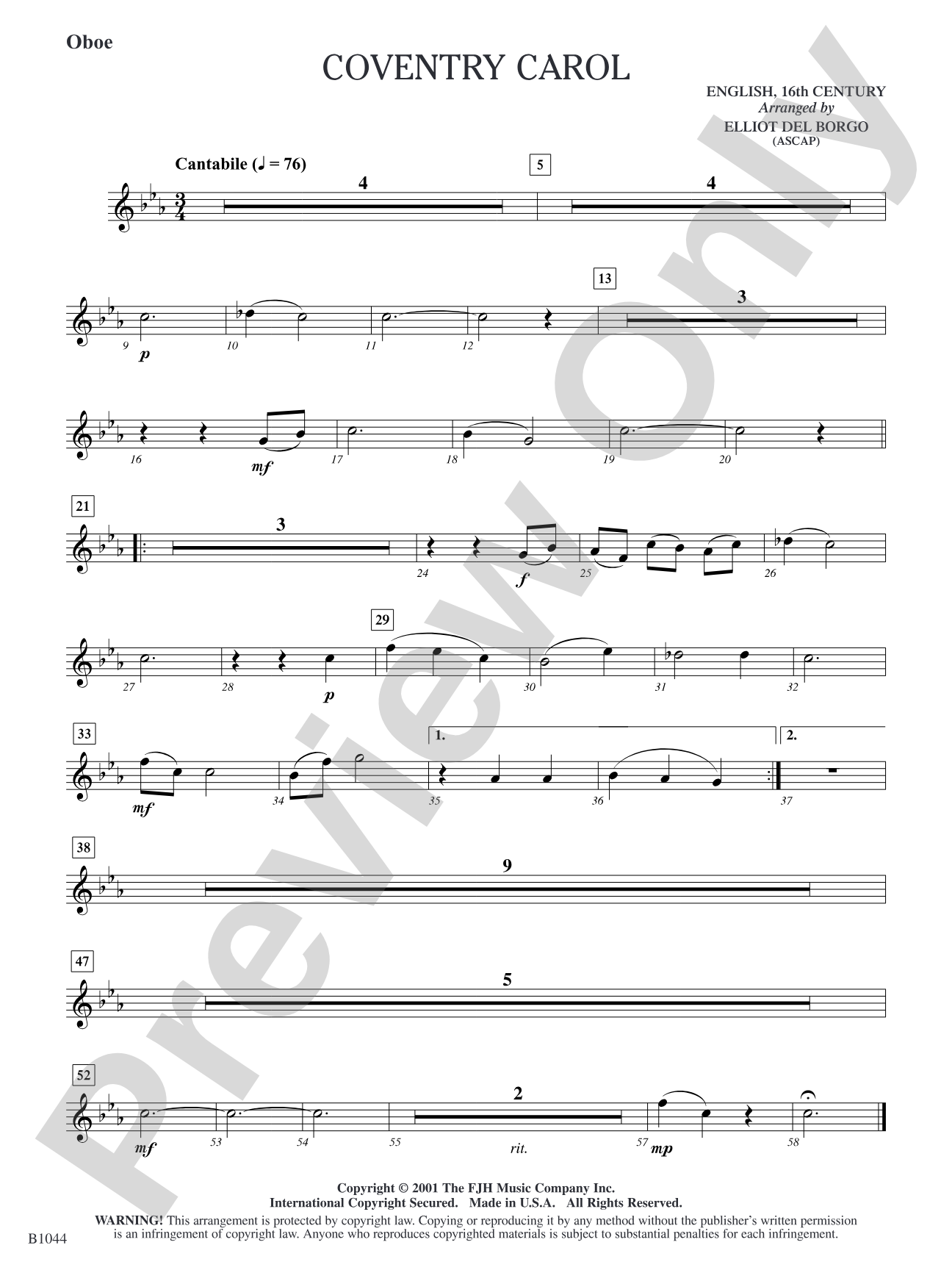 Coventry Carol: Oboe