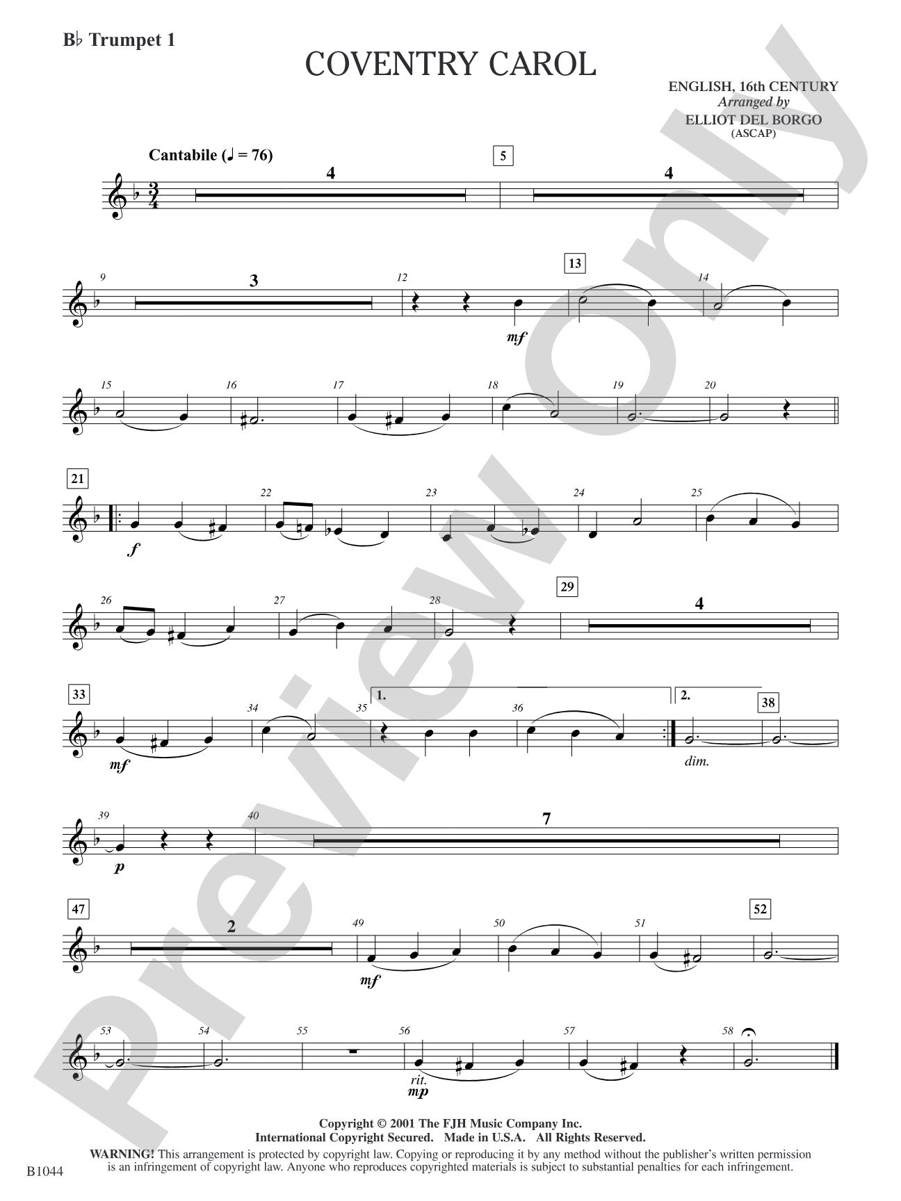 Coventry Carol: B-flat Trumpet 1