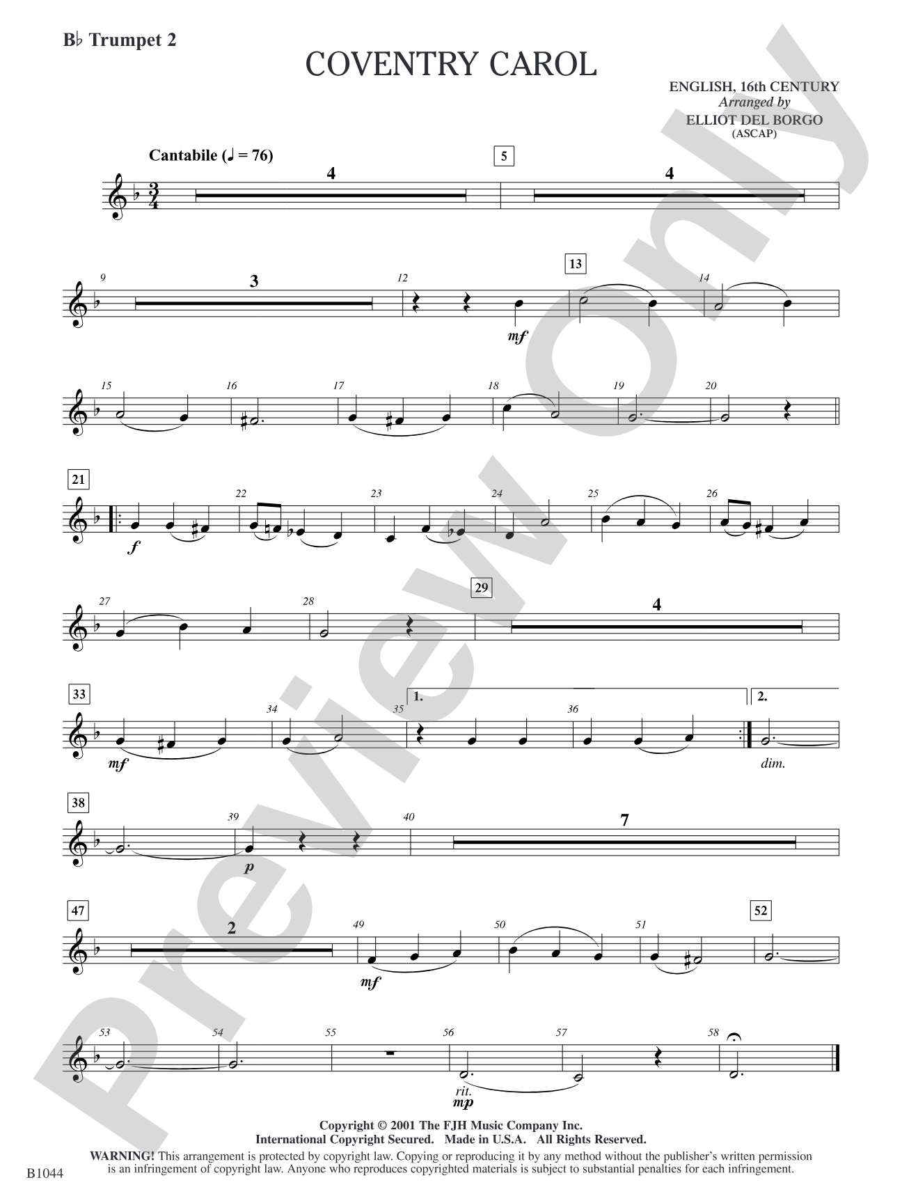 Coventry Carol: B-flat Trumpet 2