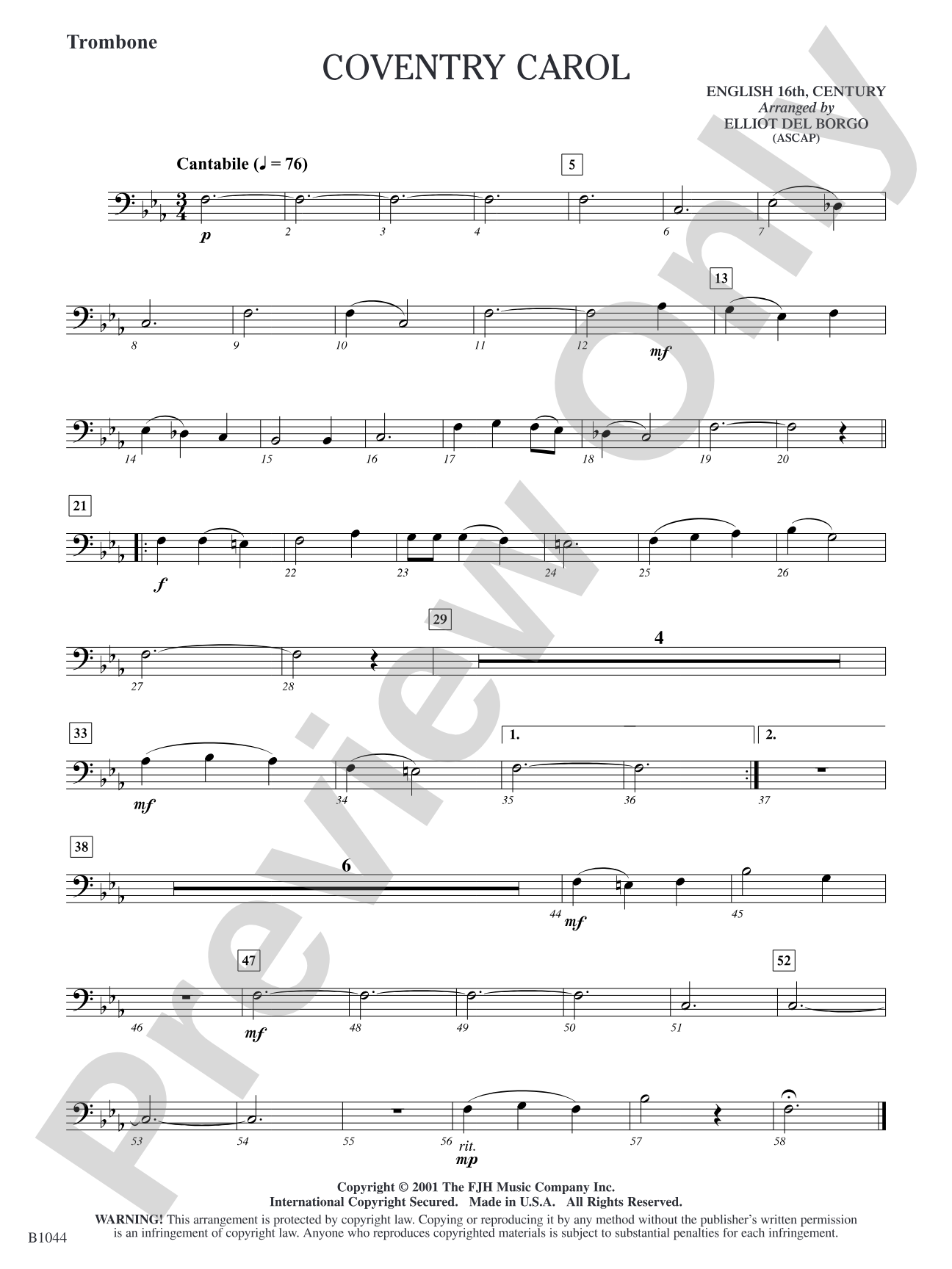 Coventry Carol: Trombone