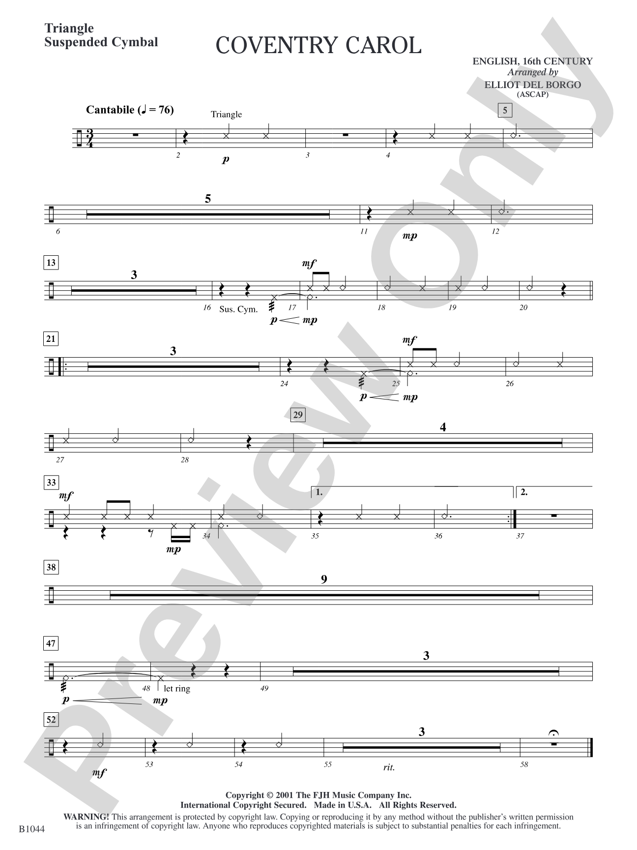 Coventry Carol: Triangle / Suspended Cymbal