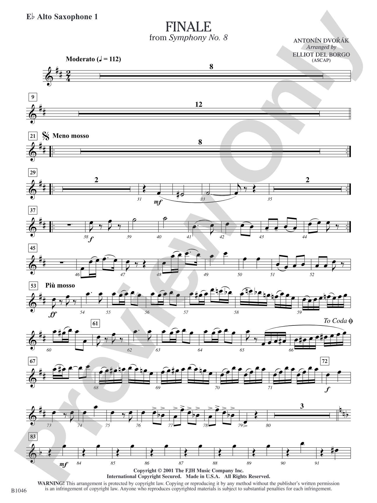 Finale from Dvorák's Symphony No. 8: E-flat Alto Saxophone 1
