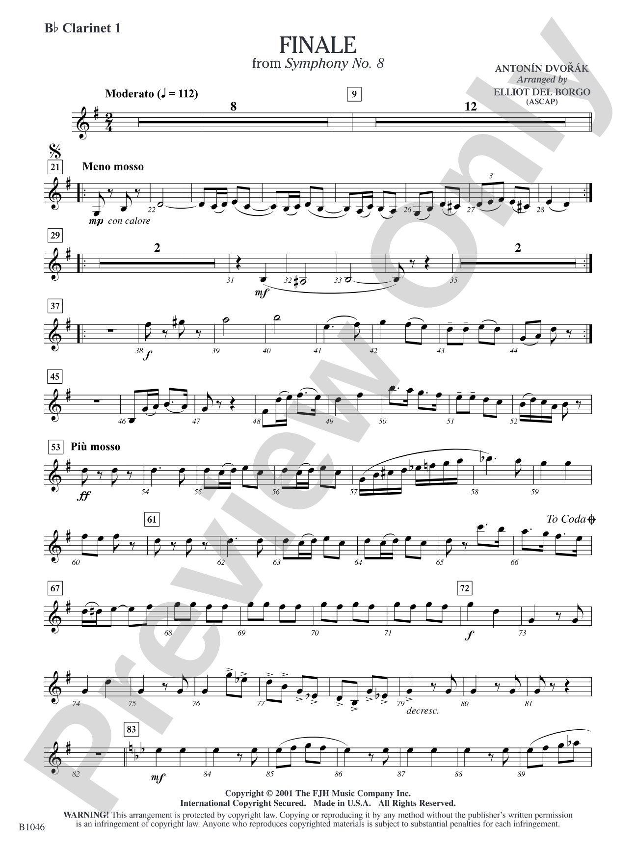 Finale from Dvorák's Symphony No. 8: B-flat Clarinet 1