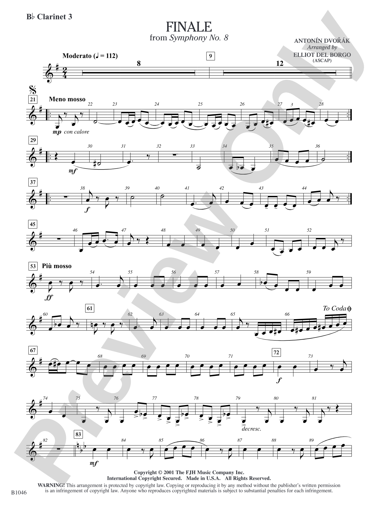 Finale from Dvorák's Symphony No. 8: B-flat Clarinet 3