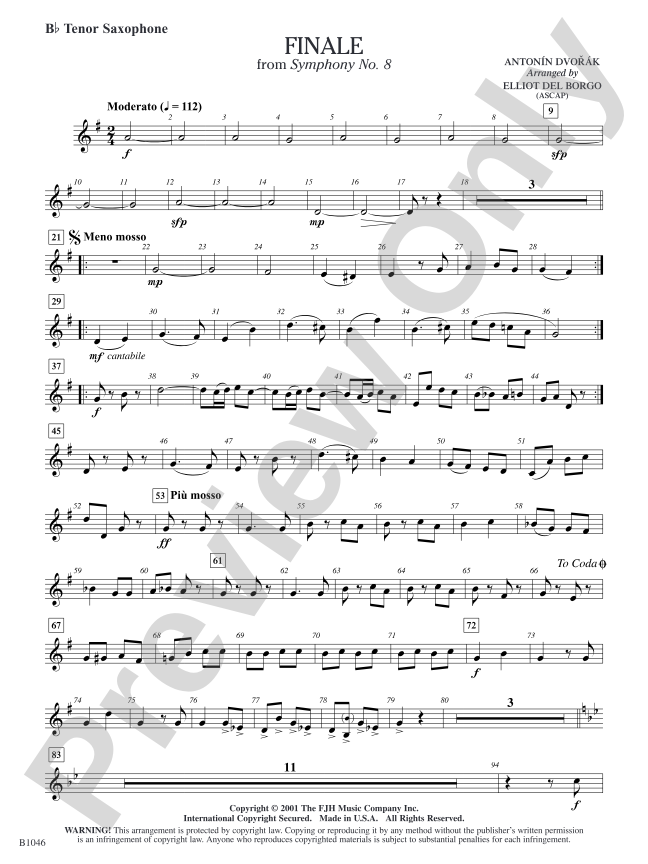 Finale from Dvorák's Symphony No. 8: B-flat Tenor Saxophone