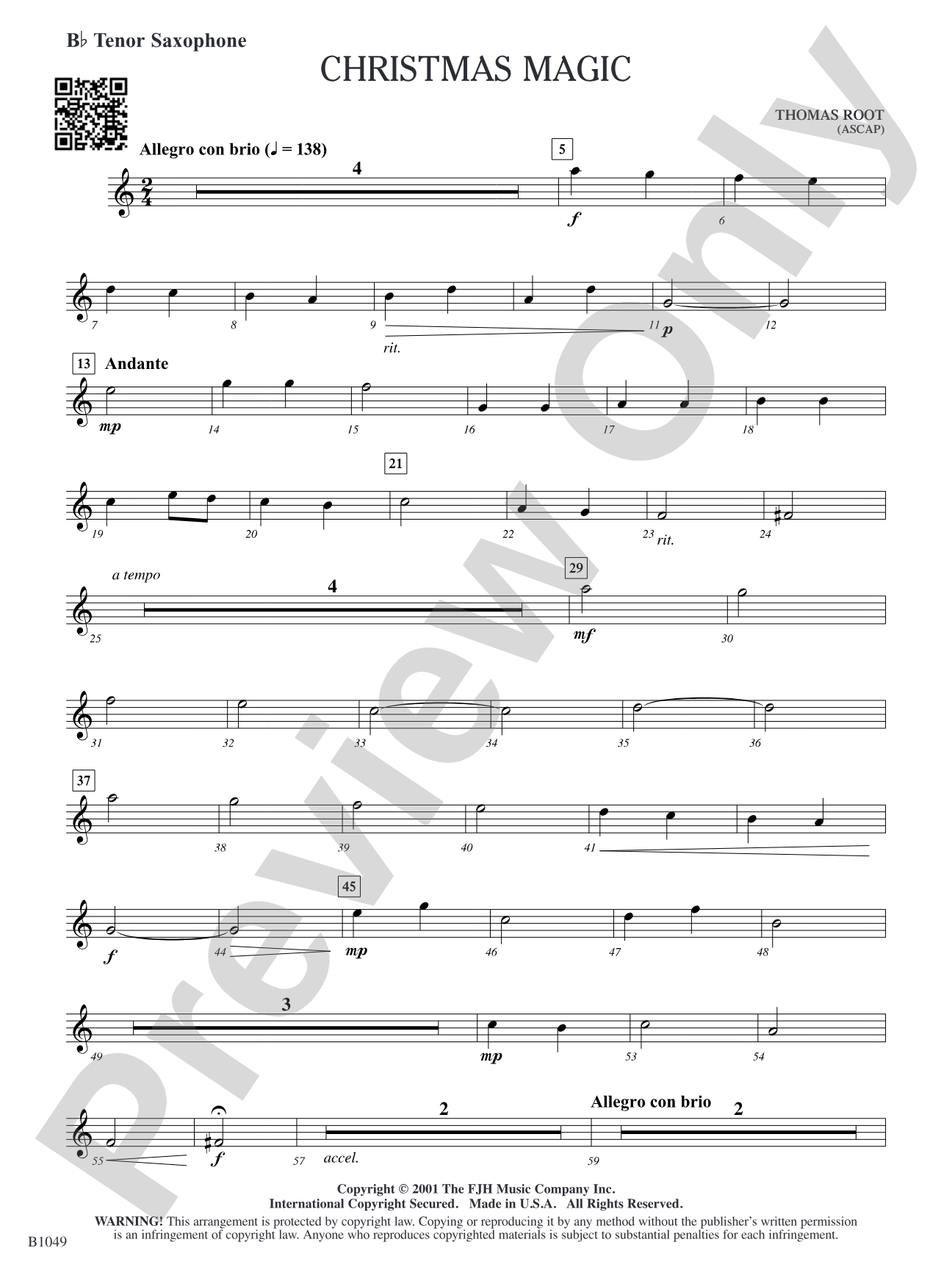 Christmas Magic: B-flat Tenor Saxophone