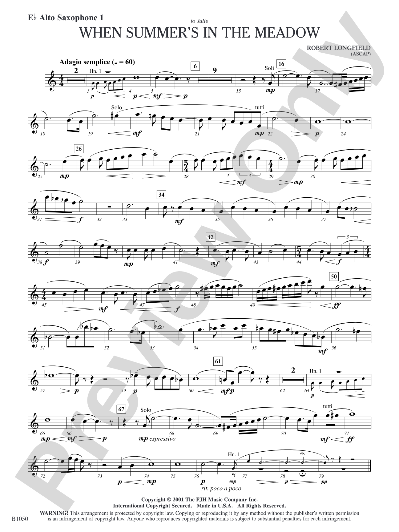 When Summer's in the Meadow: E-flat Alto Saxophone 1
