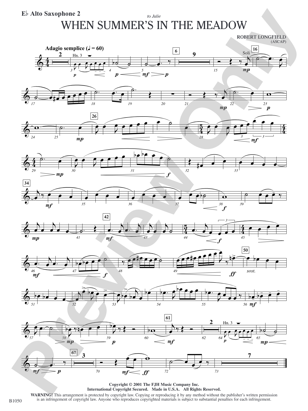 When Summer's in the Meadow: E-flat Alto Saxophone 2