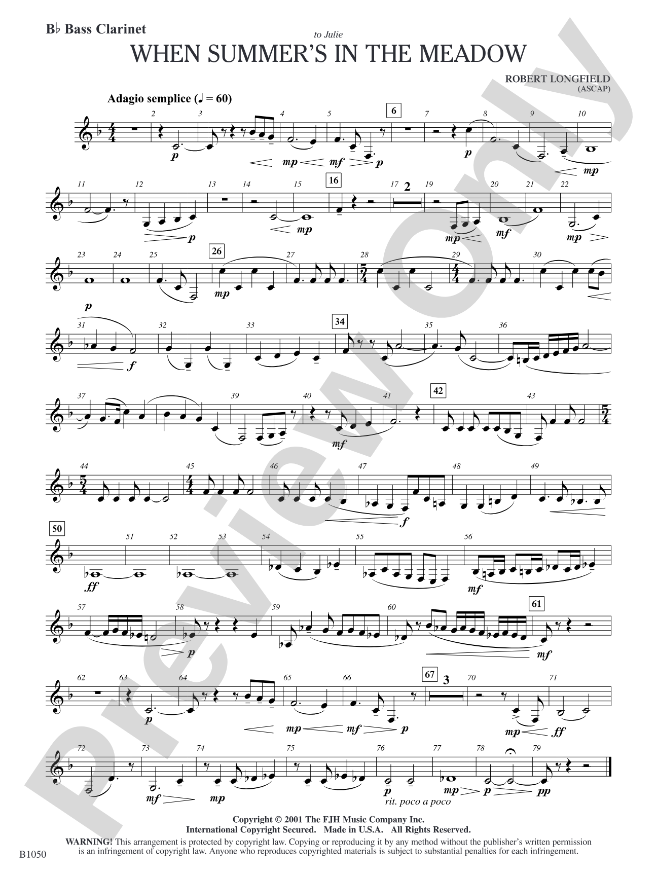 When Summer's in the Meadow: B-flat Bass Clarinet