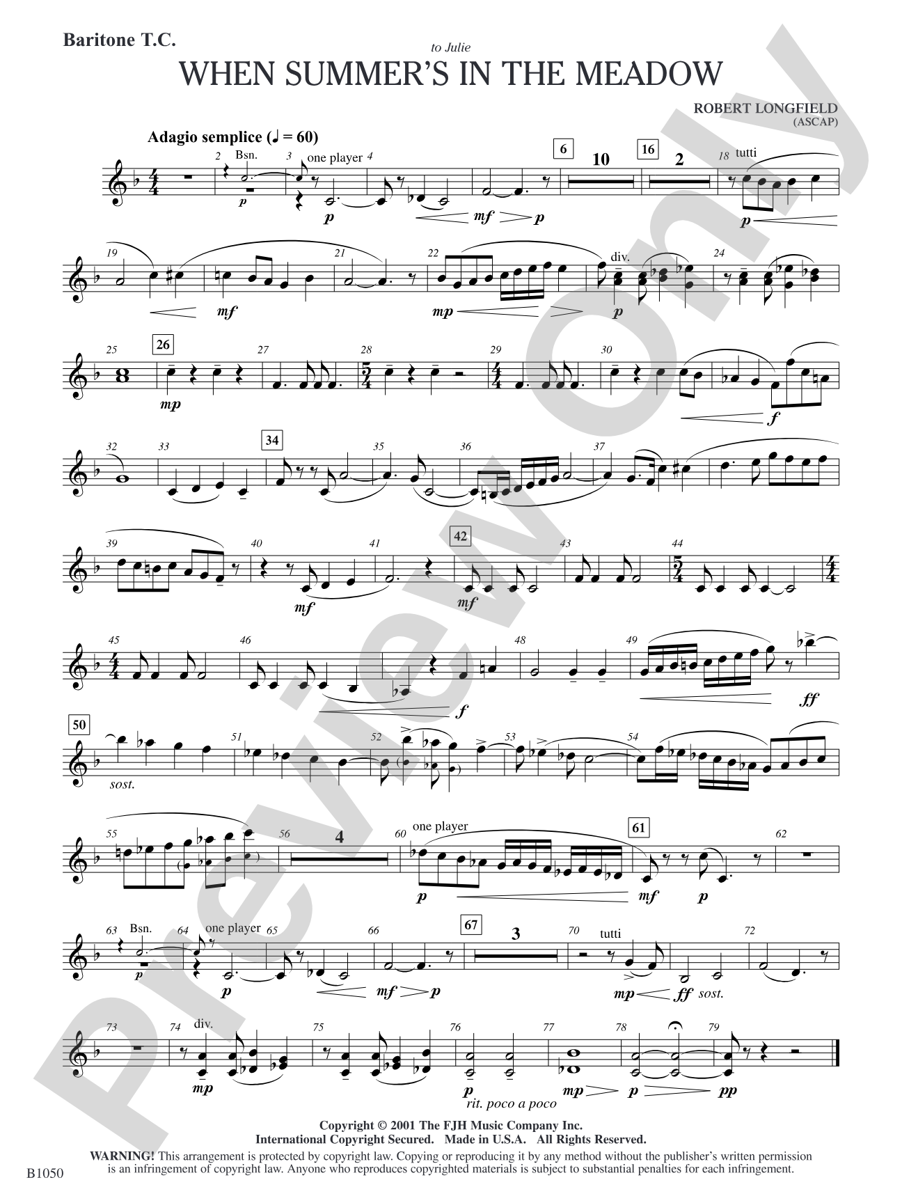 When Summer's in the Meadow: Baritone T.C.
