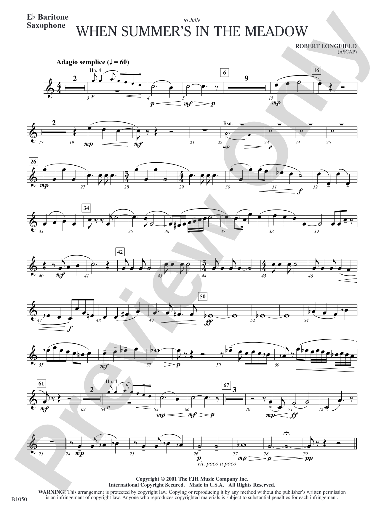 When Summer's in the Meadow: E-flat Baritone Saxophone