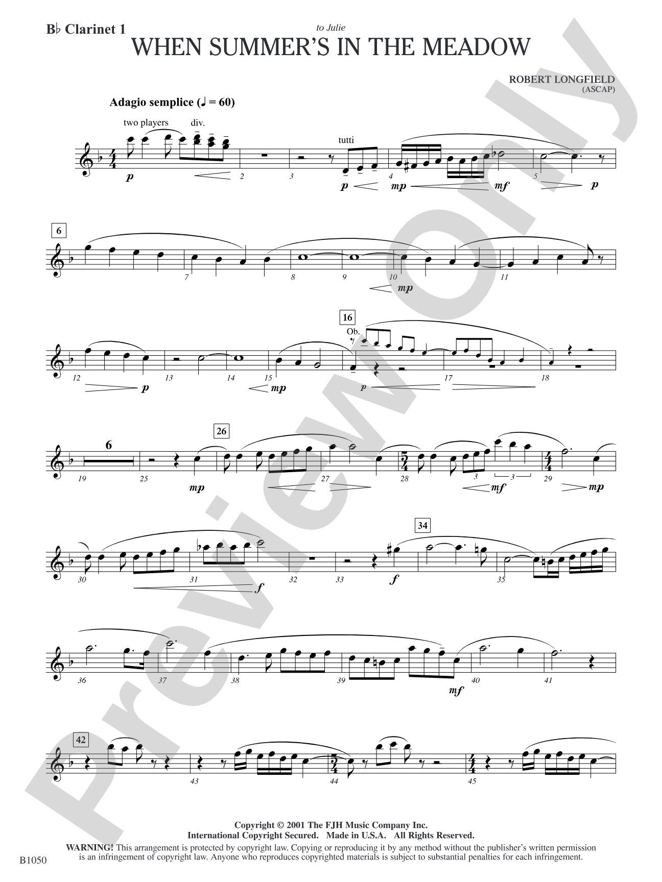 When Summer's in the Meadow: B-flat Clarinet 1