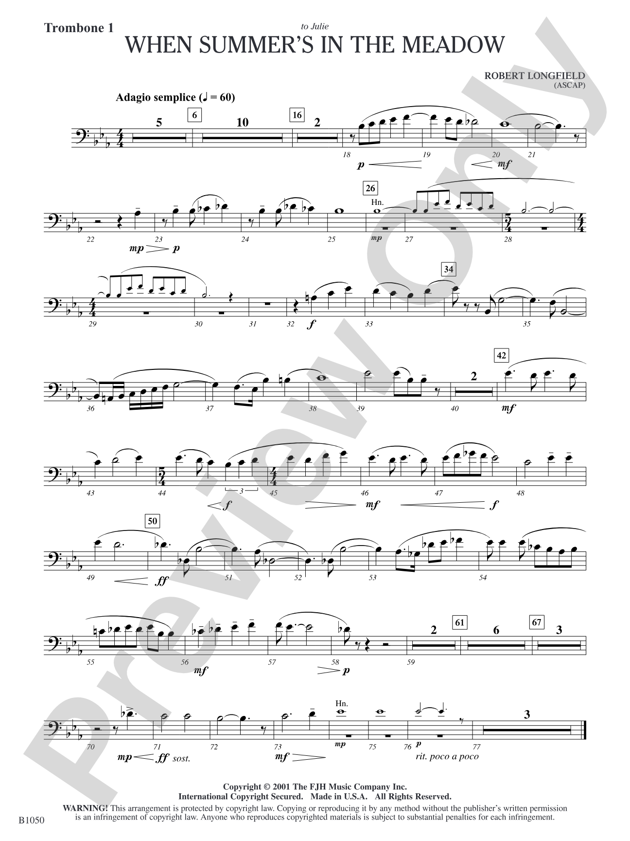 When Summer's in the Meadow: Trombone 1