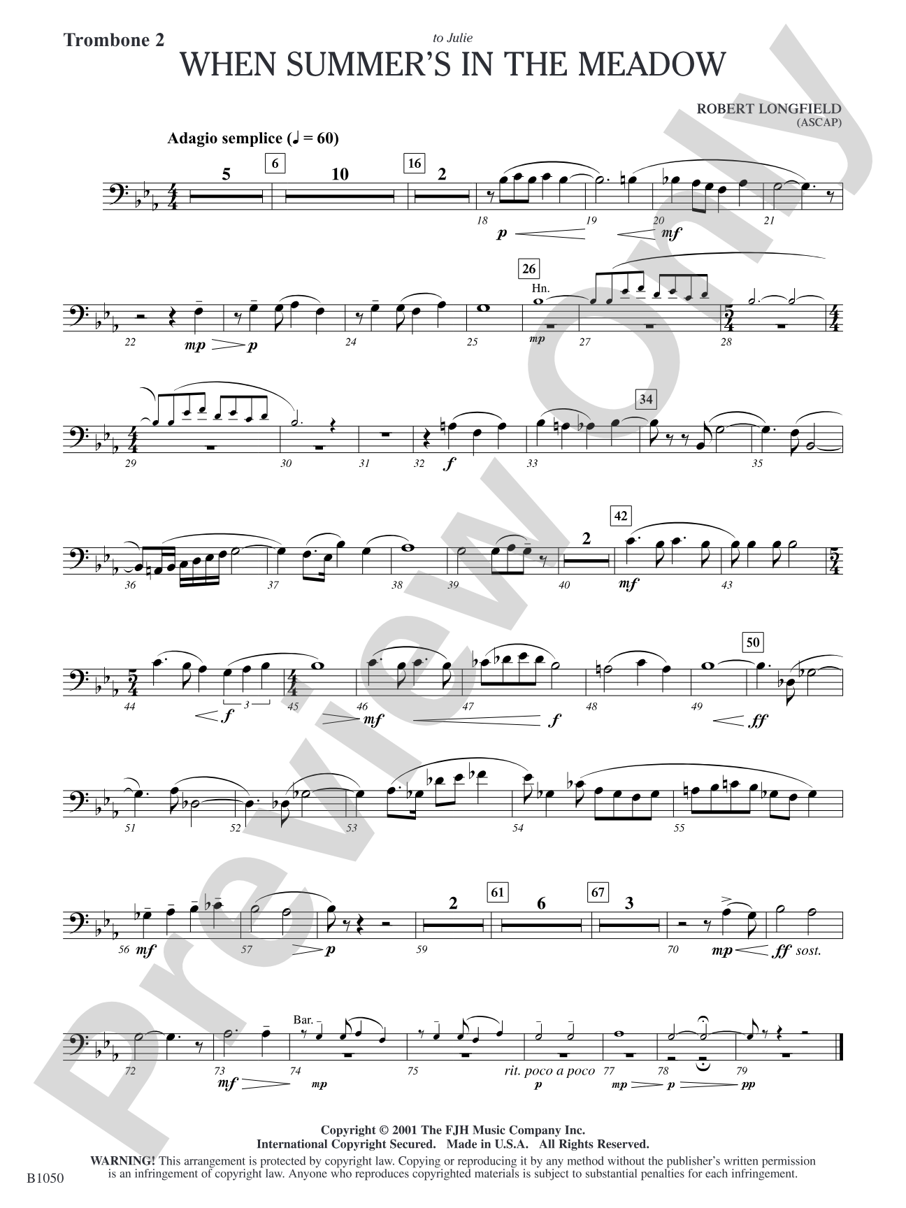 When Summer's in the Meadow: Trombone 2