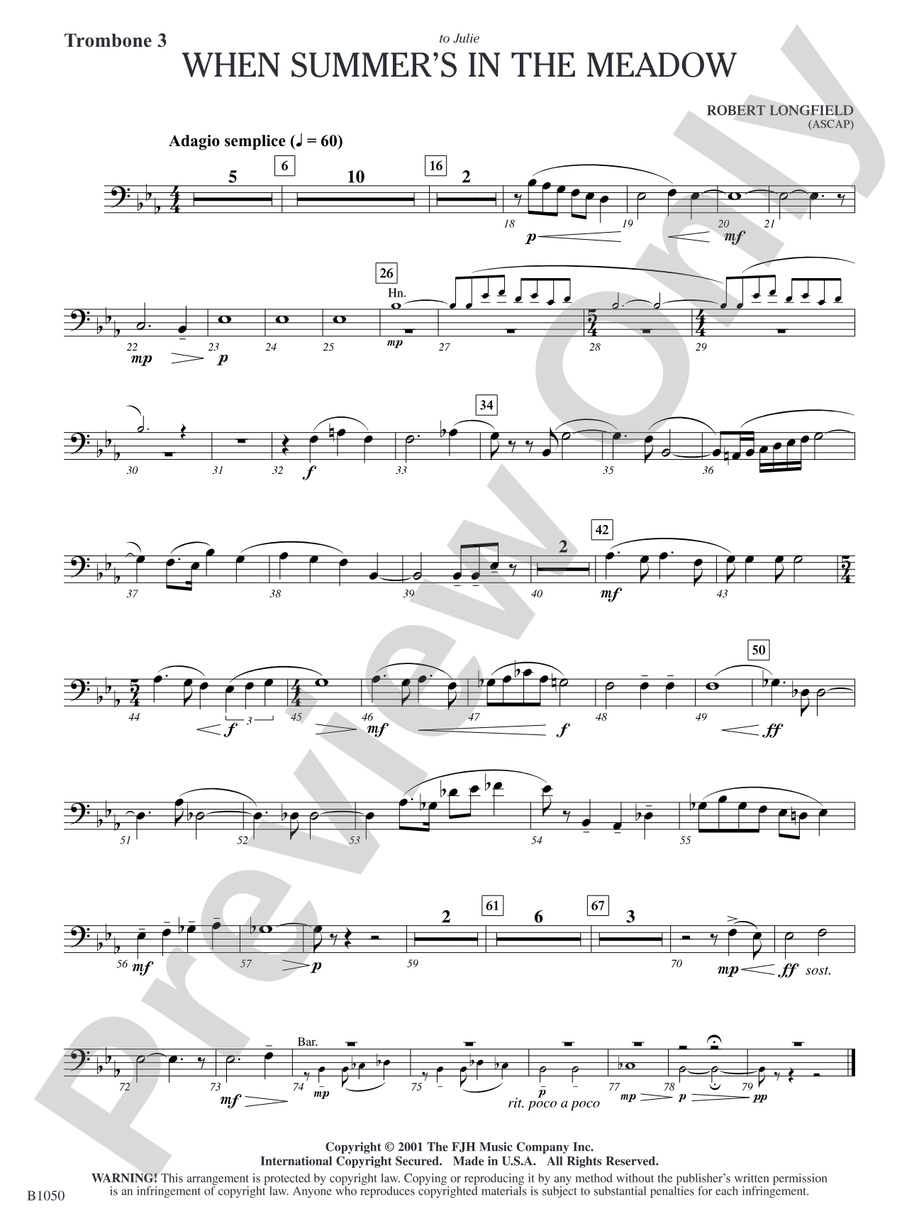 When Summer's in the Meadow: Trombone 3