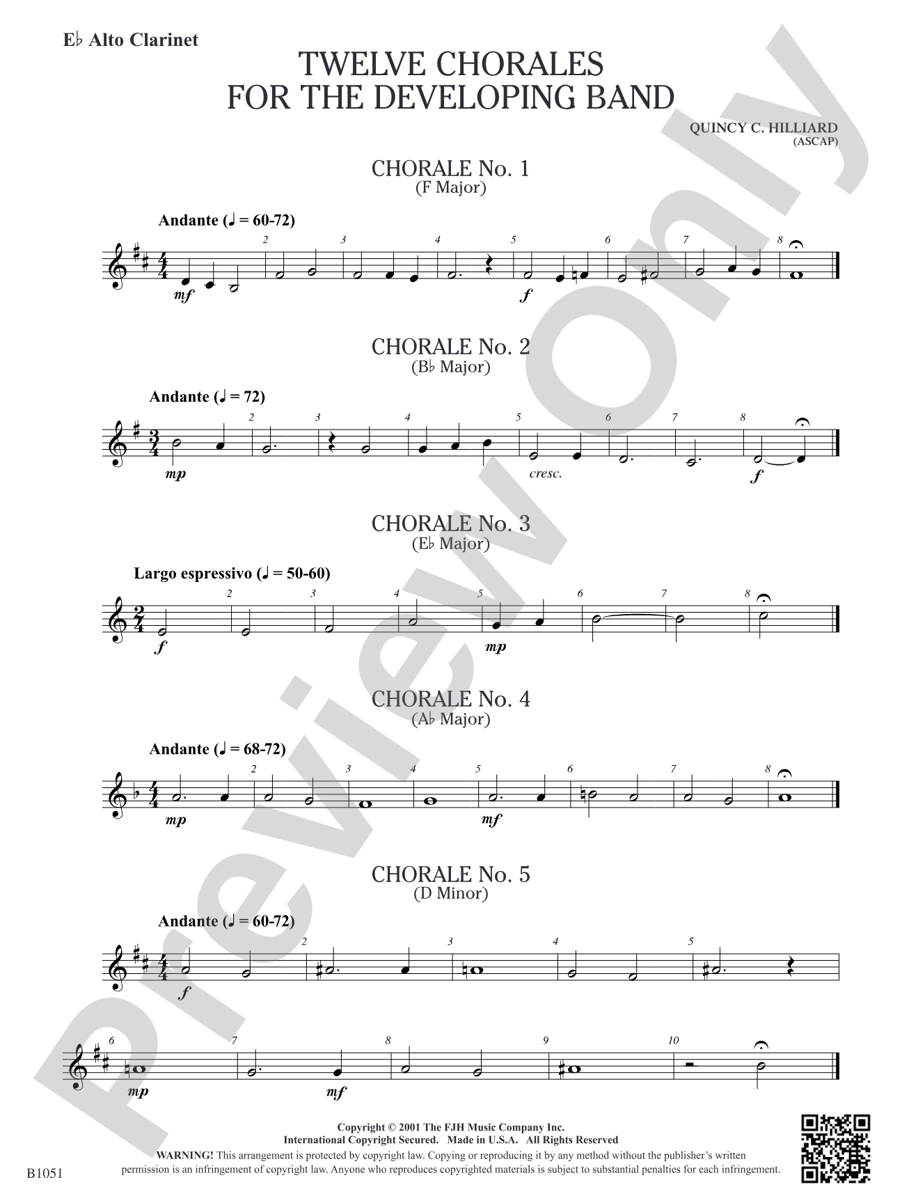 Twelve Chorales for the Developing Band: E-flat Alto Clarinet