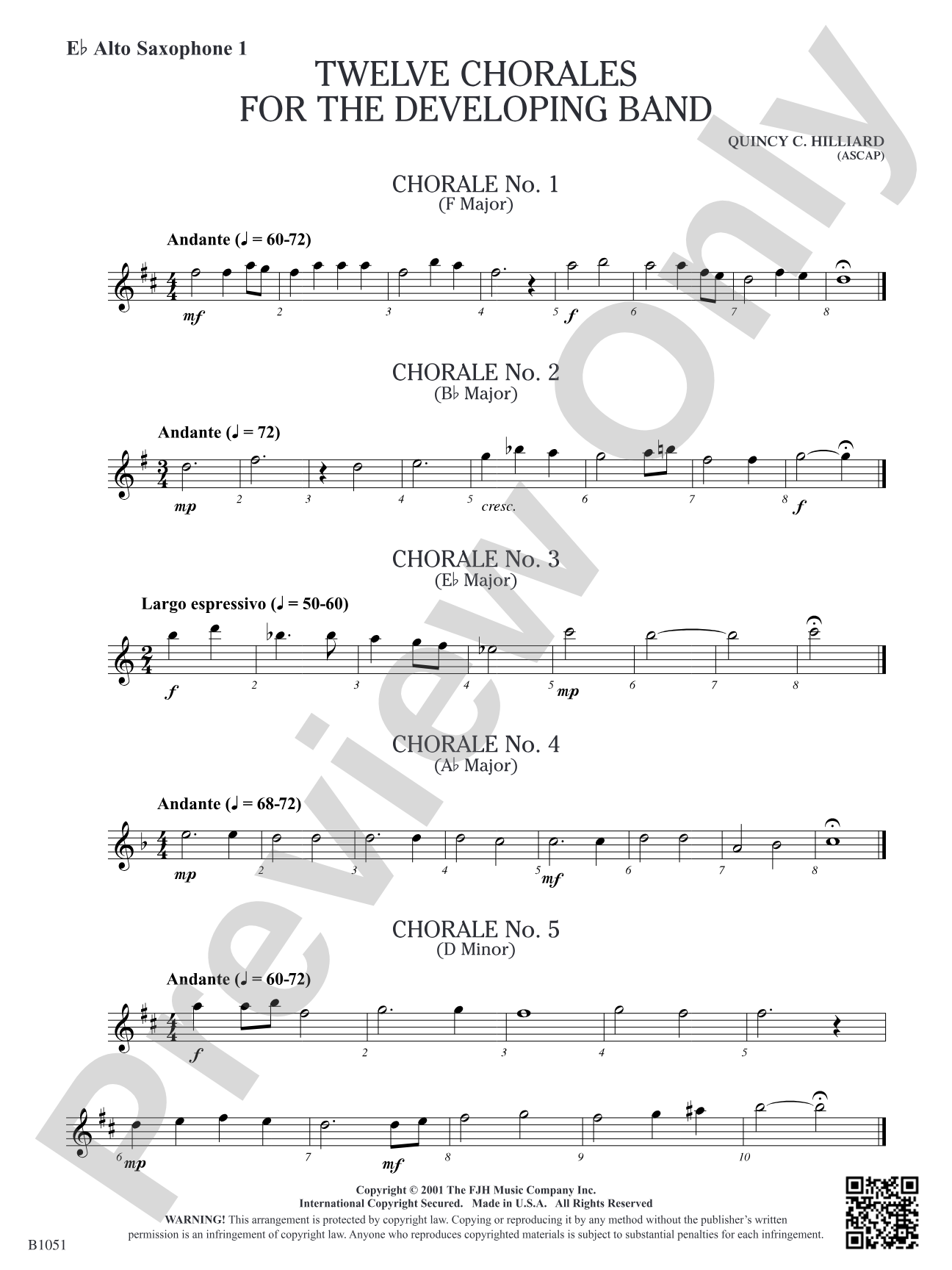 Twelve Chorales for the Developing Band: E-flat Alto Saxophone 1