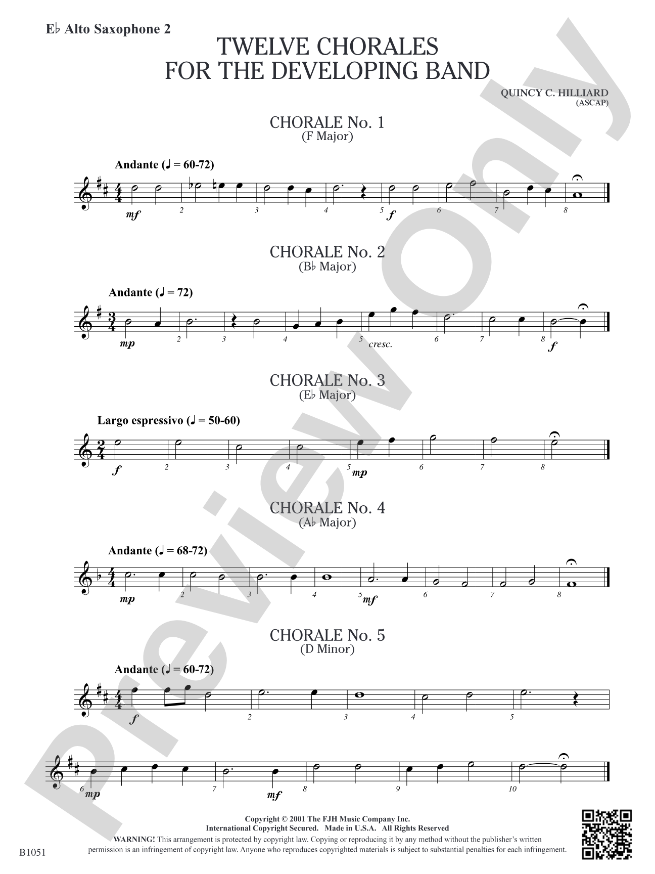 Twelve Chorales for the Developing Band: E-flat Alto Saxophone 2