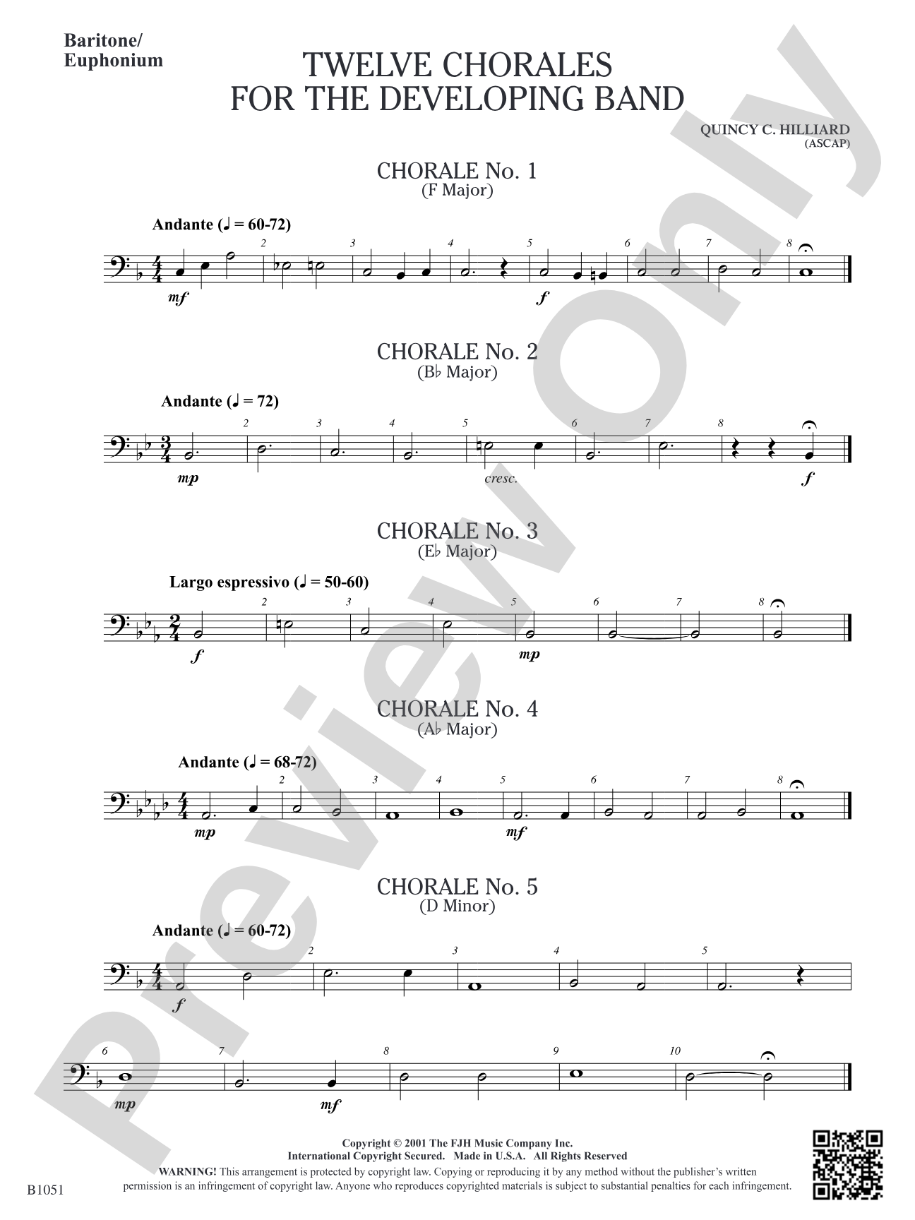 Twelve Chorales for the Developing Band: Baritone/Euphonium