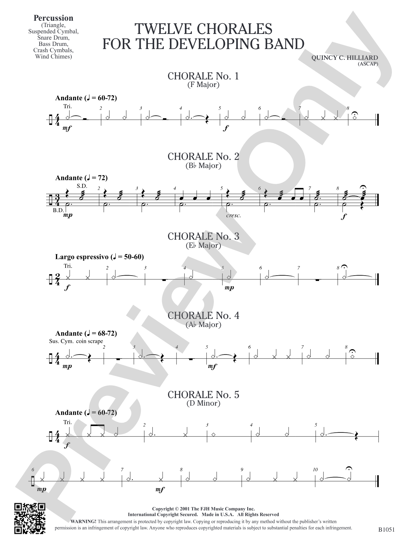 Twelve Chorales for the Developing Band: Percussion