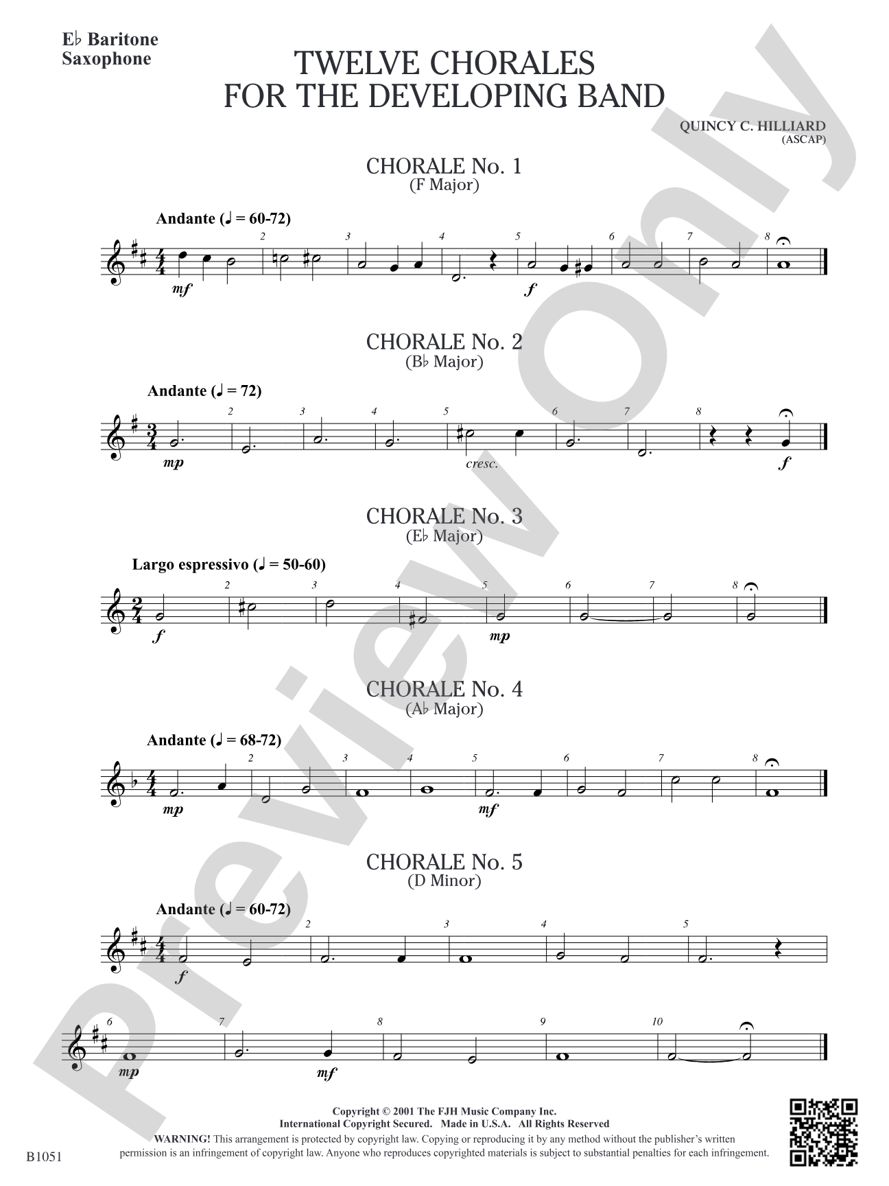 Twelve Chorales for the Developing Band: E-flat Baritone Saxophone