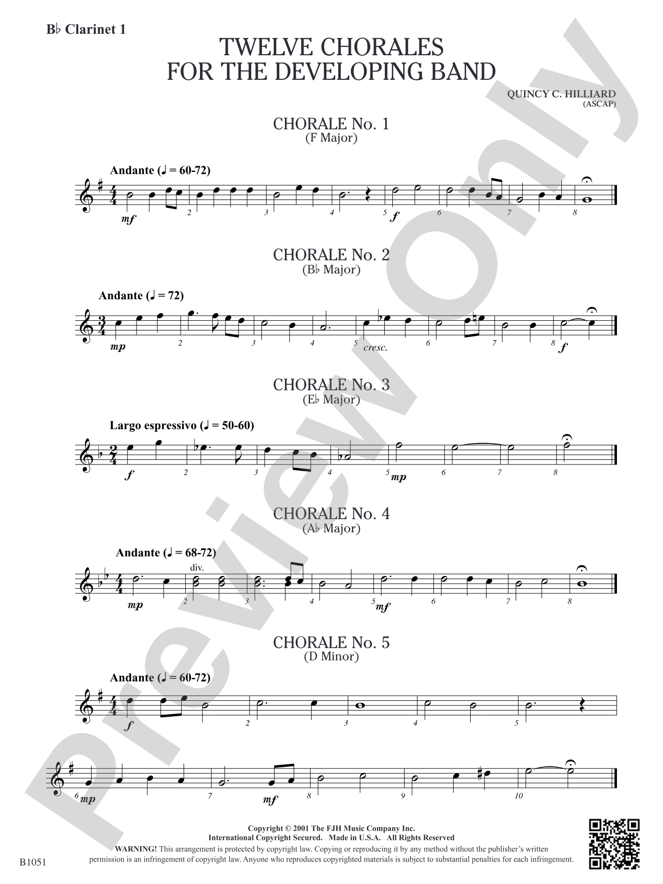 Twelve Chorales for the Developing Band: B-flat Clarinet 1