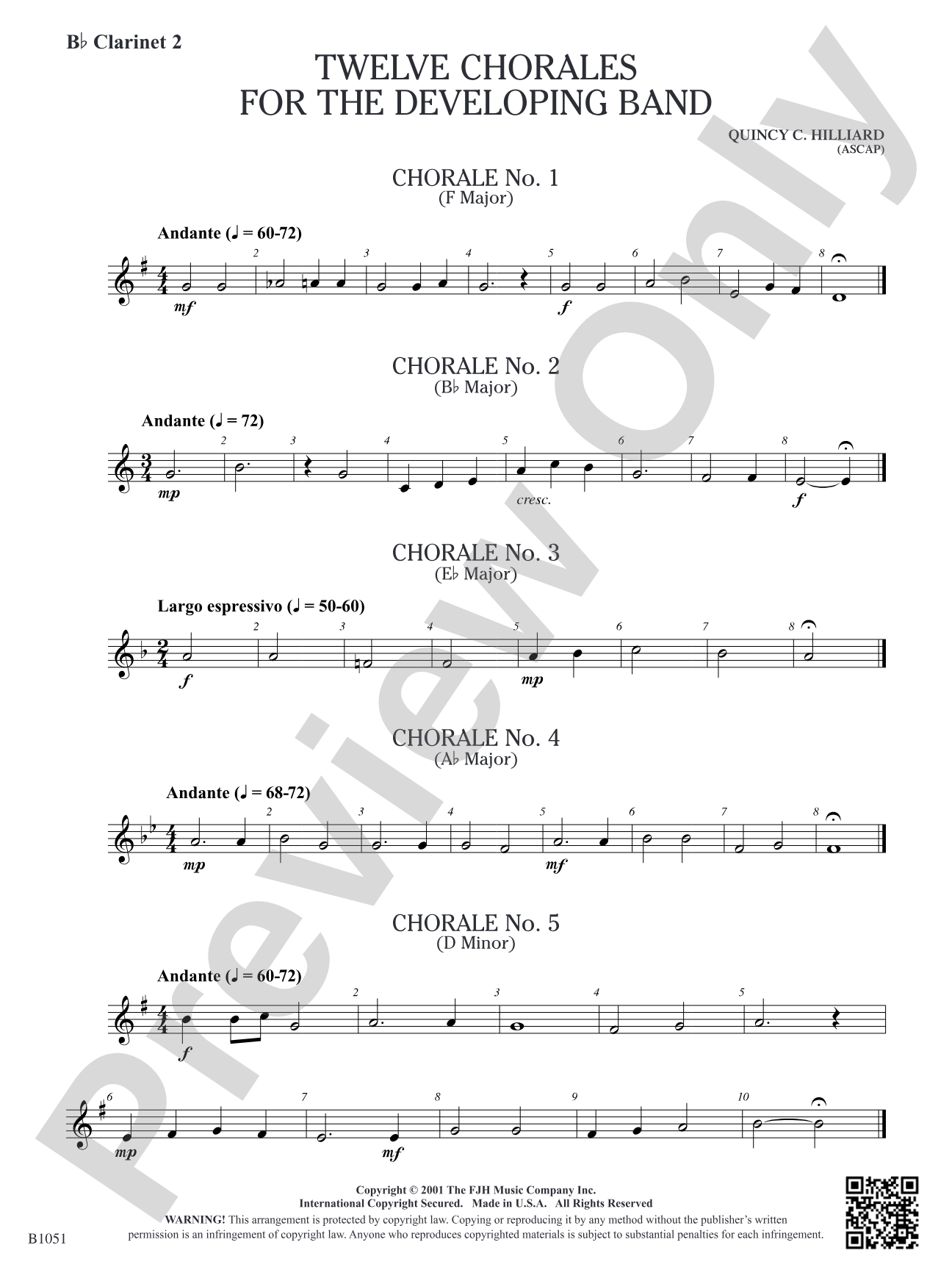 Twelve Chorales for the Developing Band: B-flat Clarinet 2
